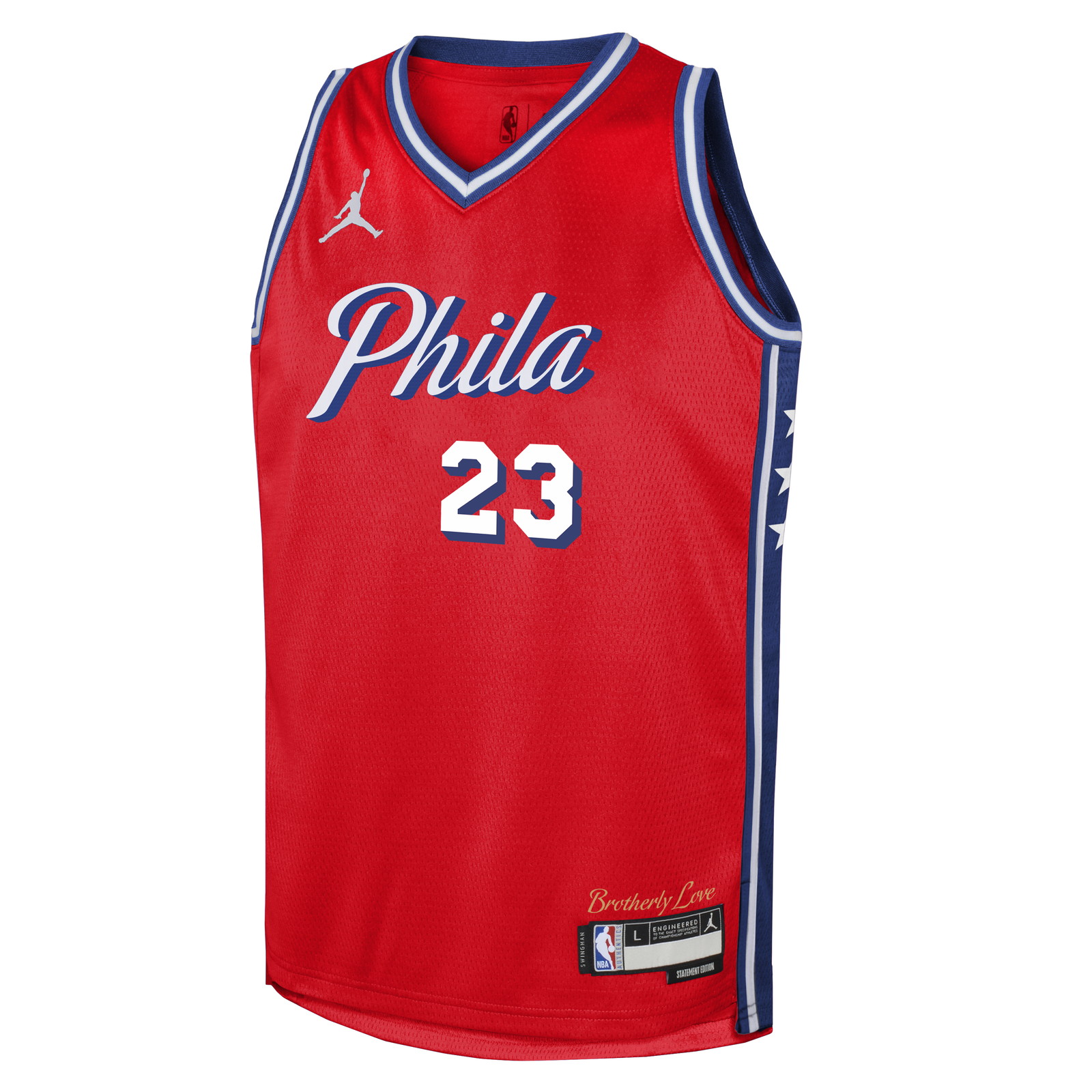LeBron James Philadelphia 76ers Youth Swingman Jersey Red Statement Edition - front view