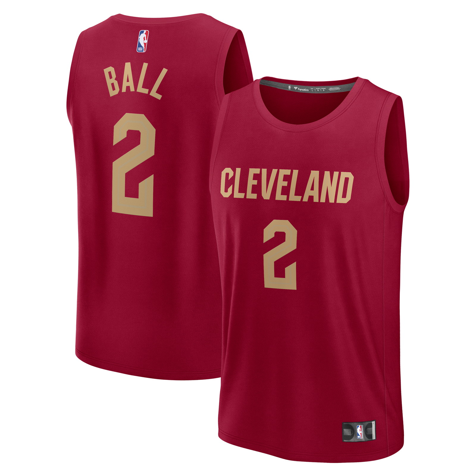 Lonzo Ball Cleveland Cavaliers Fast Break Fan Version Jersey Wine Icon Edition - front and back view