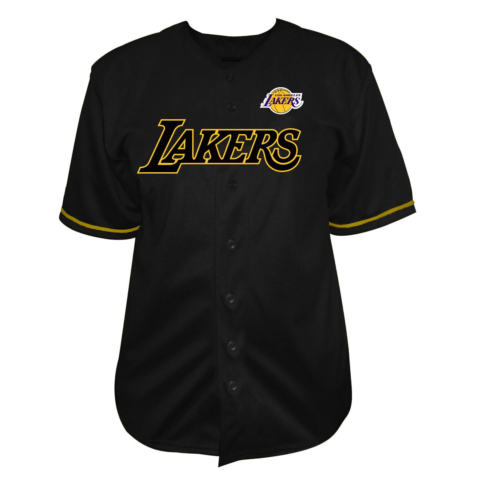 Los Angeles Lakers Big & Tall Pop Full-Button Jersey Black - front and back view