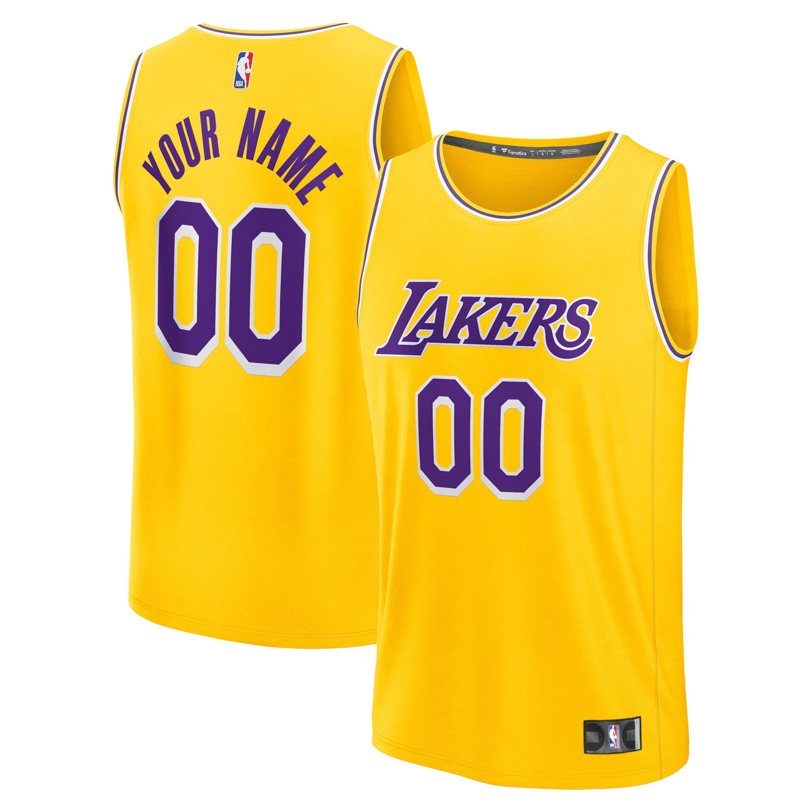 Los Angeles Lakers Fast Break Custom Jersey Icon Edition Gold - front and back view