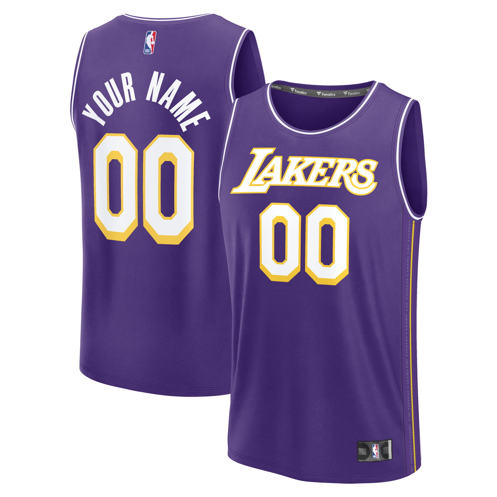 Los Angeles Lakers Fast Break Custom Jersey Icon Edition Purple - front and back view