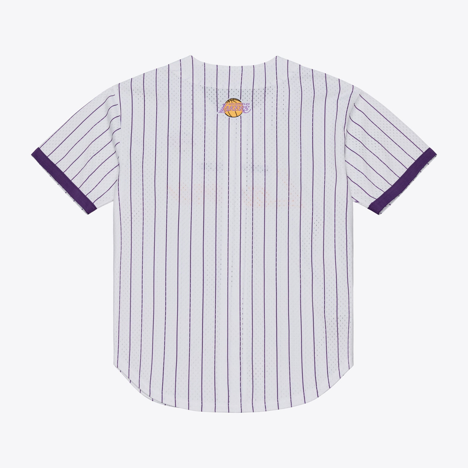 Los Angeles Lakers Head Coach Pinstripe Mesh Full-Button Baseball Jersey White - front view