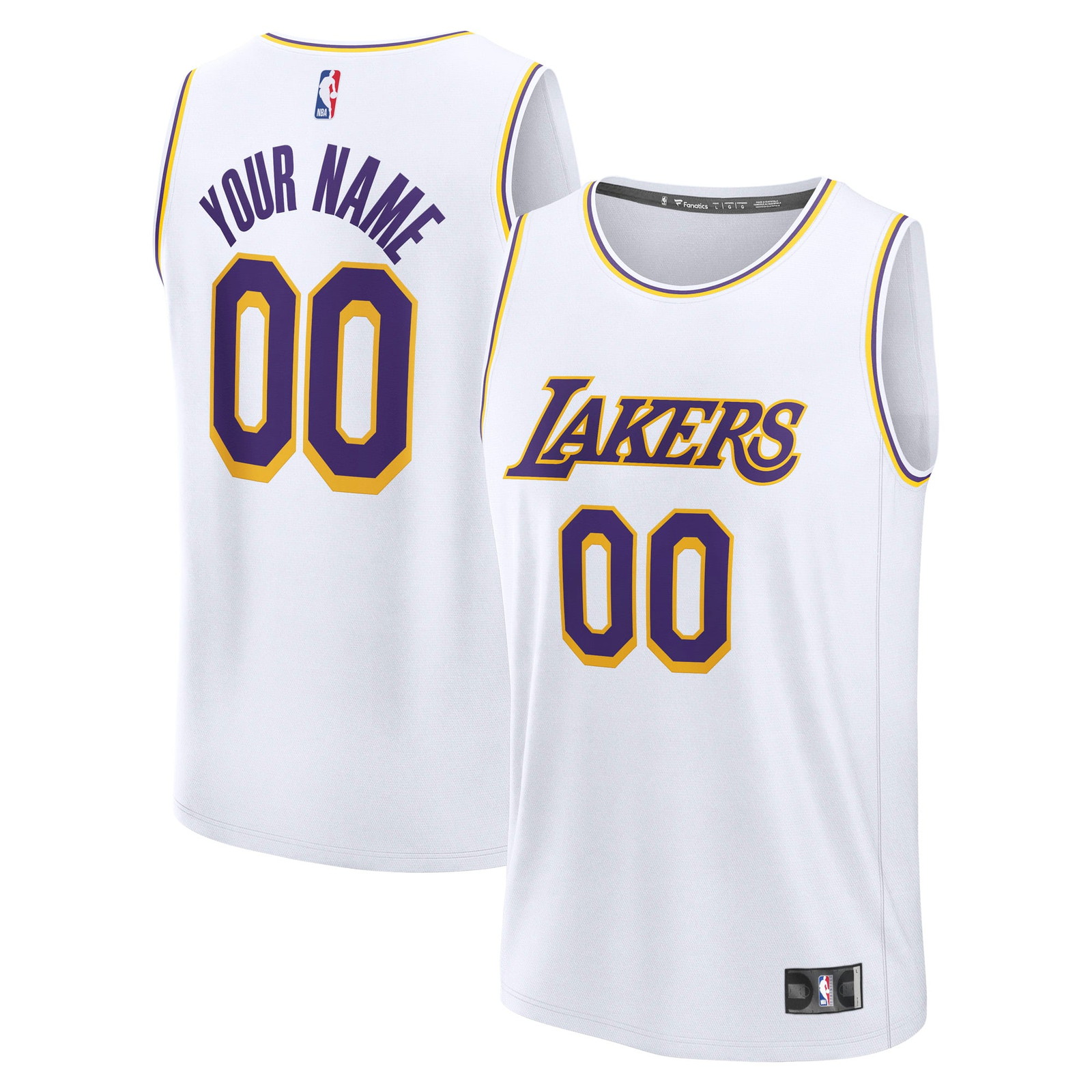 Los Angeles Lakers Youth Fast Break Custom Fan Version Jersey White - front and back view