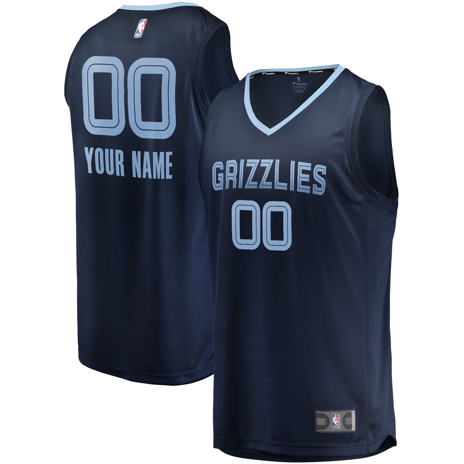 Memphis Grizzlies Fast Break Custom Fan Version Jersey Navy Icon Edition - front and back view