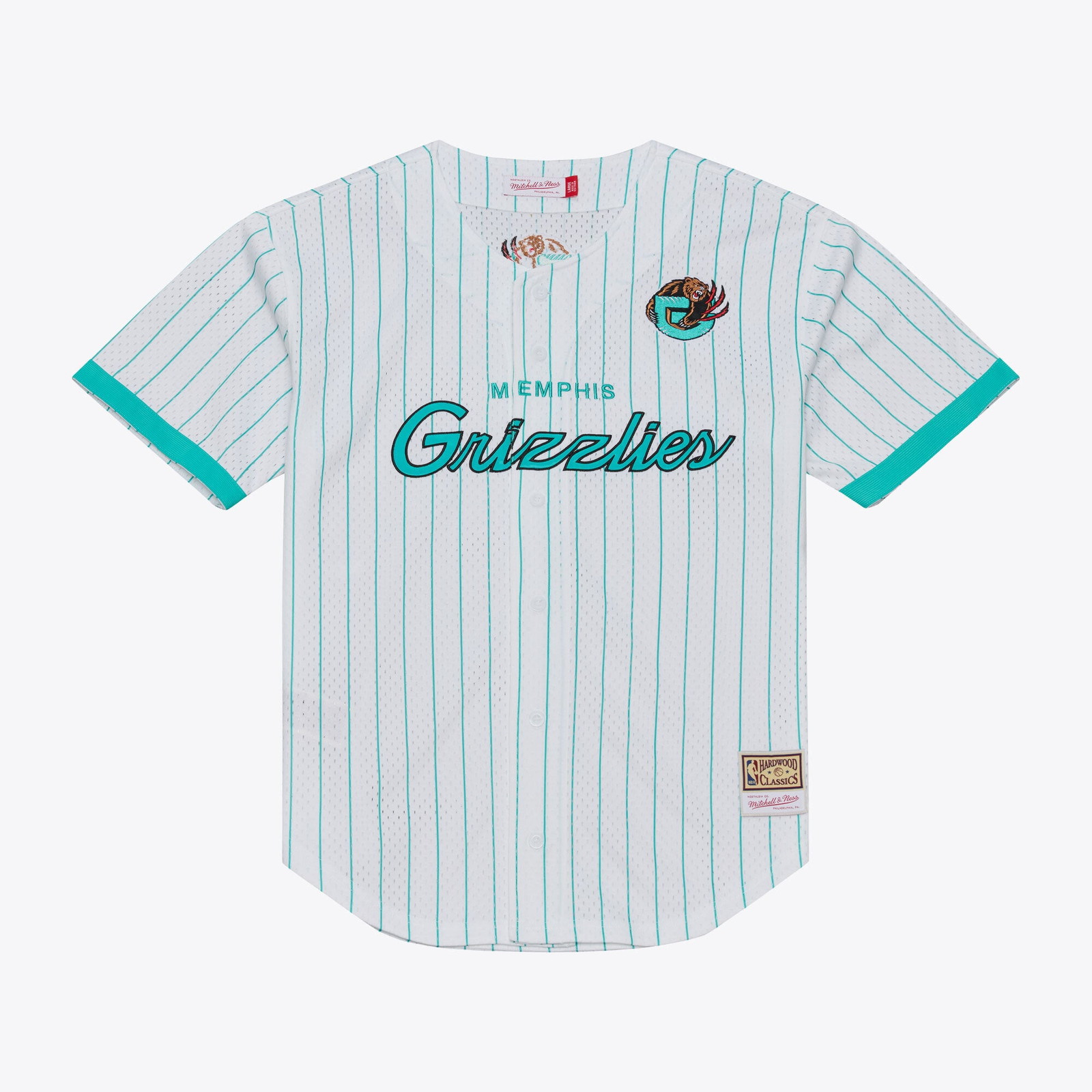 Memphis Grizzlies Head Coach Pinstripe Mesh Full-Button Baseball Jersey White - front and back view