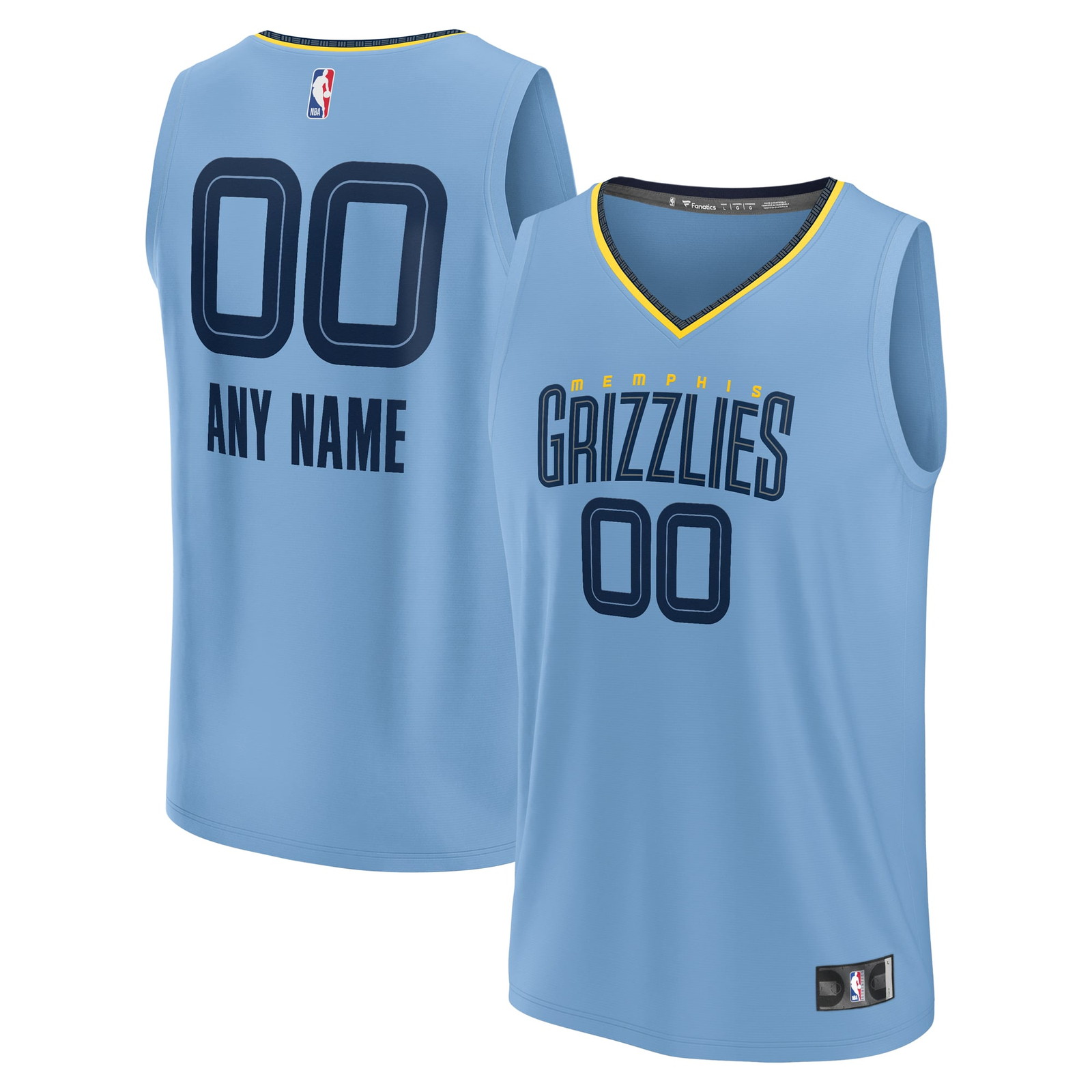 Memphis Grizzlies Custom Fast Break Jersey Statement Edition Light Blue - front and back view