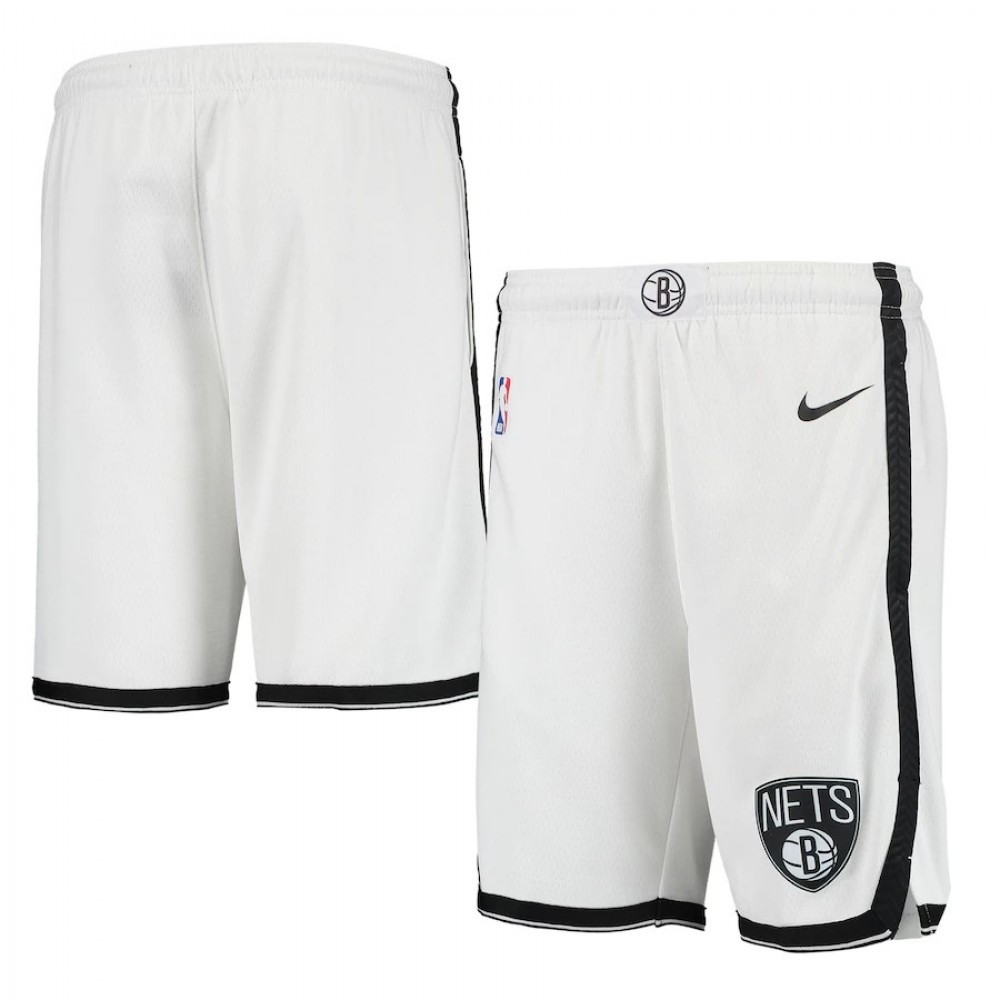 Men's Brooklyn Nets White 2020/21 Swingman Shorts Association Edition - front view