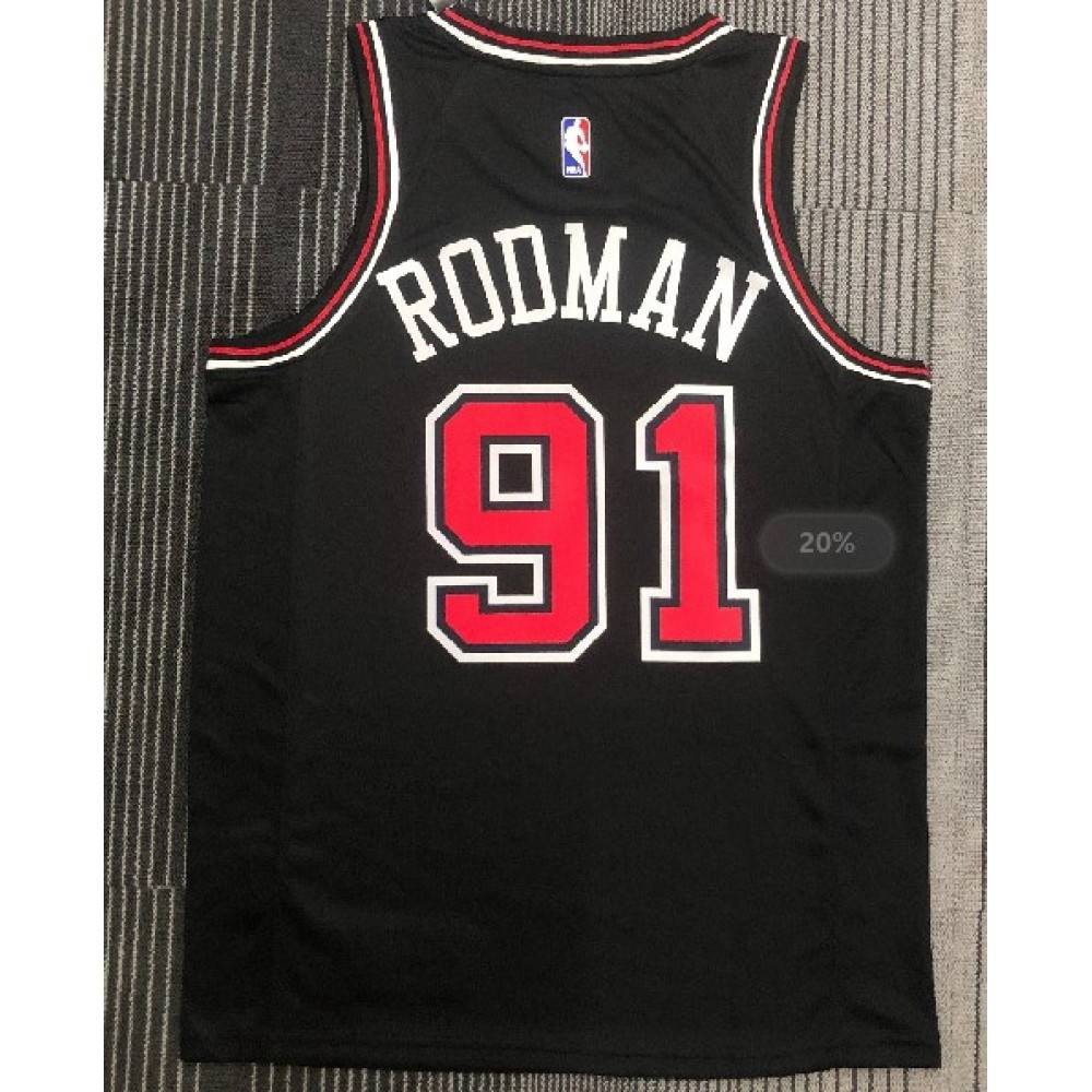 Men's Chicago Bulls Dennis Rodman #91 Black Swingman Jersey Statement Edition - back view
