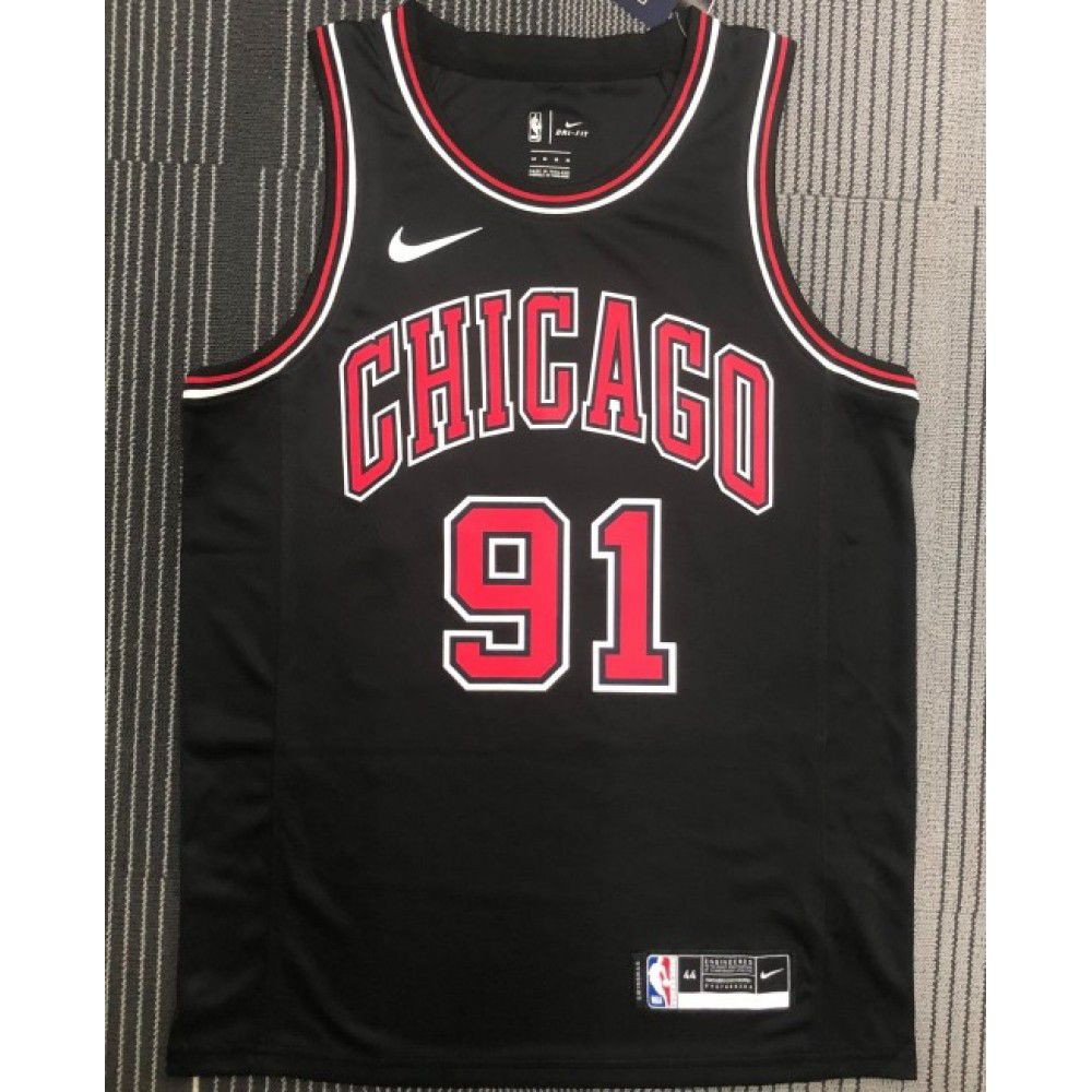 Men's Chicago Bulls Dennis Rodman #91 Black Swingman Jersey Statement Edition - second front view