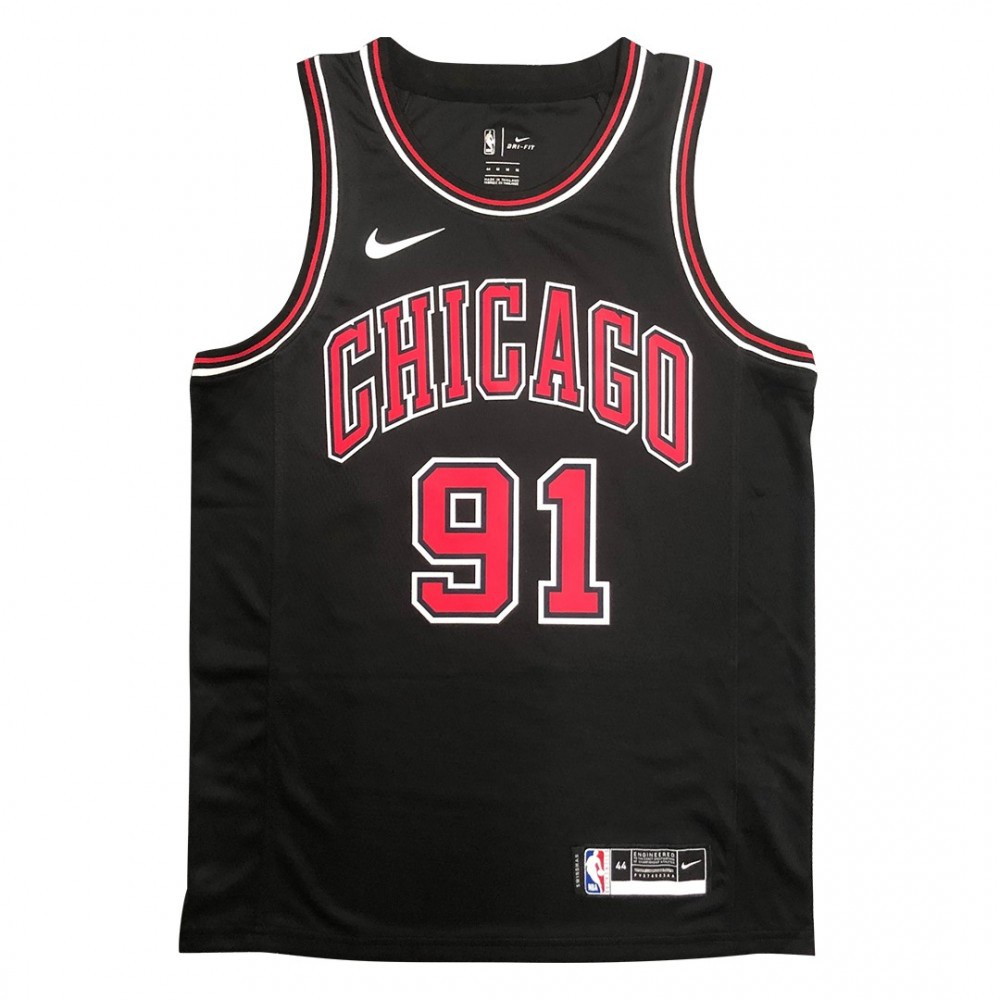 Men's Chicago Bulls Dennis Rodman #91 Black Swingman Jersey Statement Edition - front view