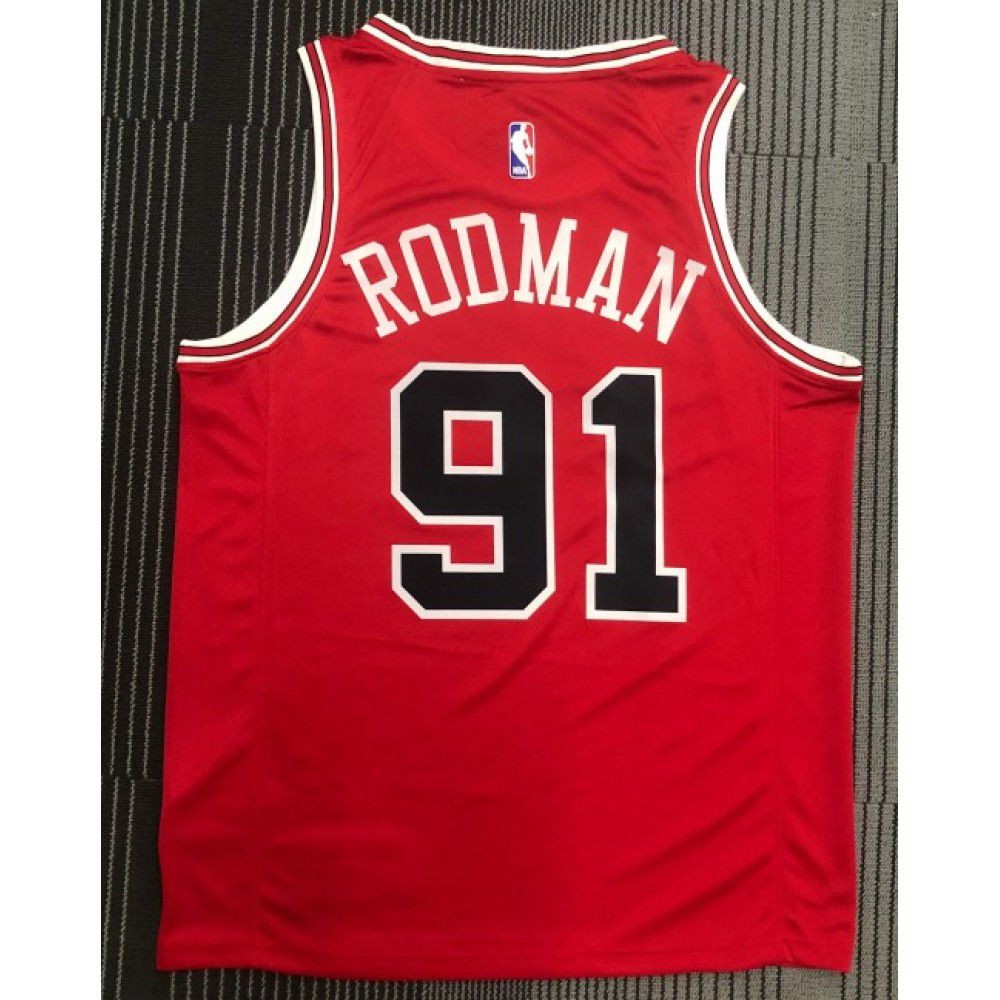 Men's Chicago Bulls Dennis Rodman #91 Red Swingman Jersey Icon Edition - back view