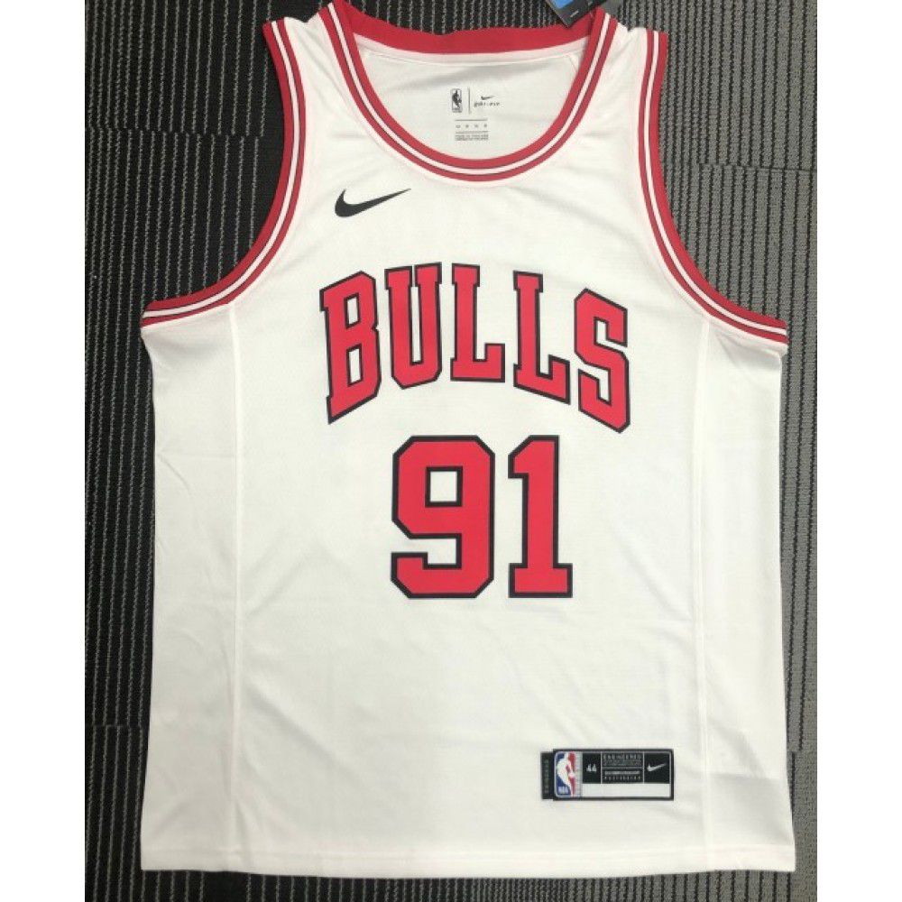 Men's Chicago Bulls Dennis Rodman #91 White Swingman Jersey Association Edition - second front view
