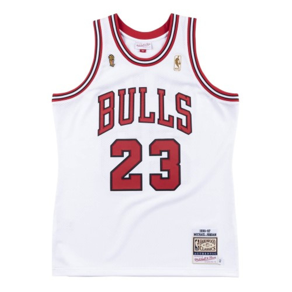 Men's Chicago Bulls Michael Jordan #23 Throwback White 1996-97 Hardwood - second front view