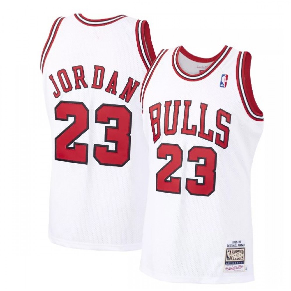 Men's Chicago Bulls Michael Jordan #23 Throwback White 1997-98 Hardwood Classics - front view