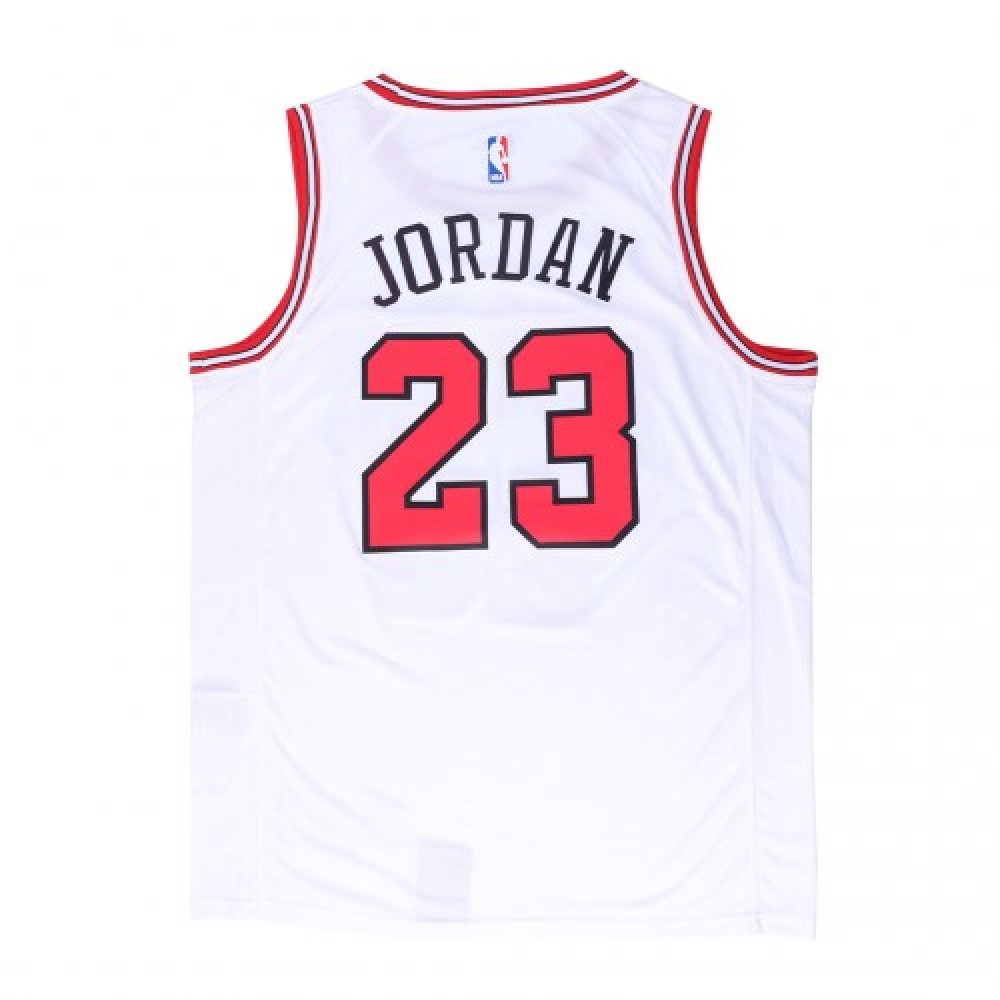 Men's Chicago Bulls Michael Jordan #23 White Fan Version Swingman Jersey Association - back view