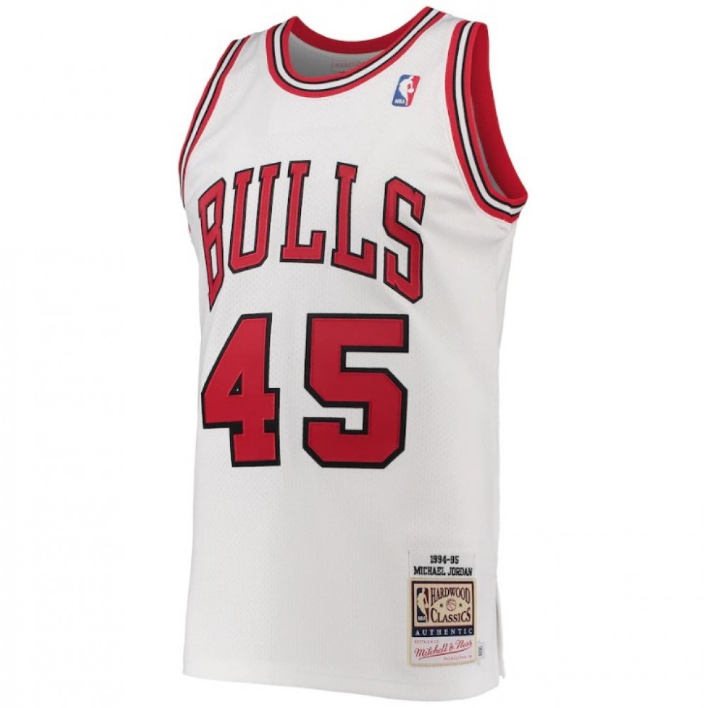 Men's Chicago Bulls Michael Jordan #45 Throwback White 1994-95 Hardwood - close-up detail 2
