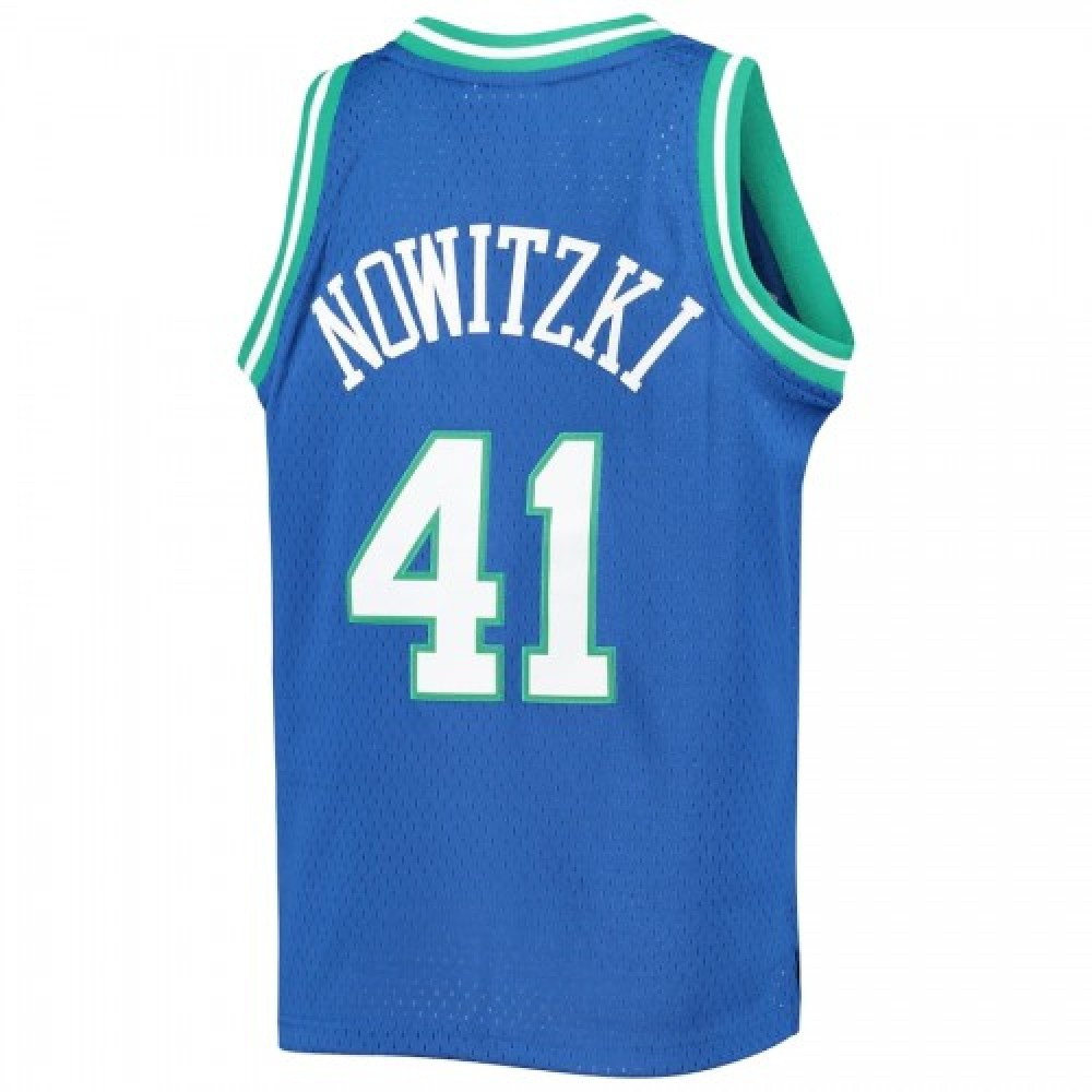 Men's Dallas Mavericks Dirk Nowitzki #41 Throwback Blue 1998-99 Hardwood Classics Jersey - back view