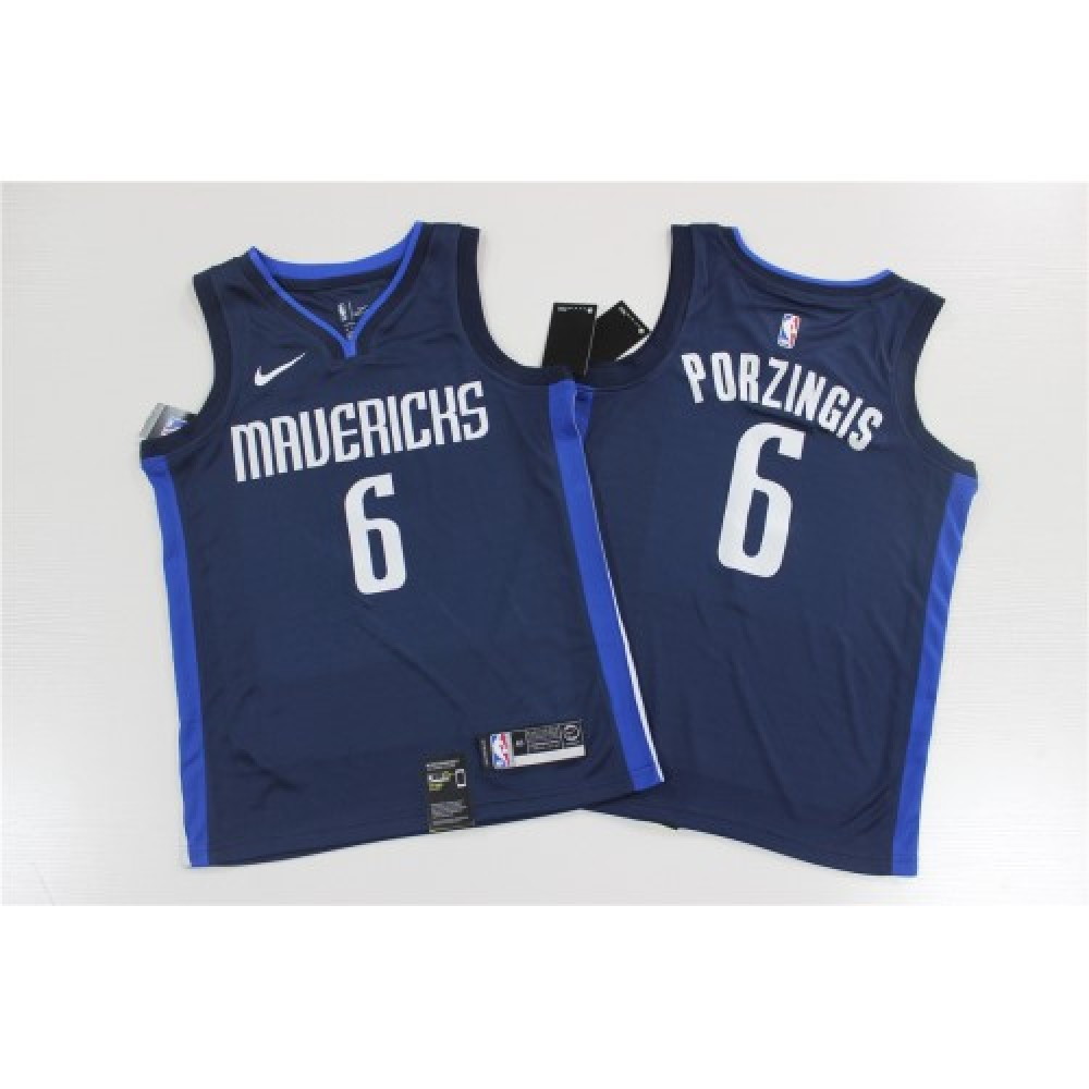 Men's Dallas Mavericks Kristaps Porzingis #6 Navy Finished Swingman Jersey - second front view