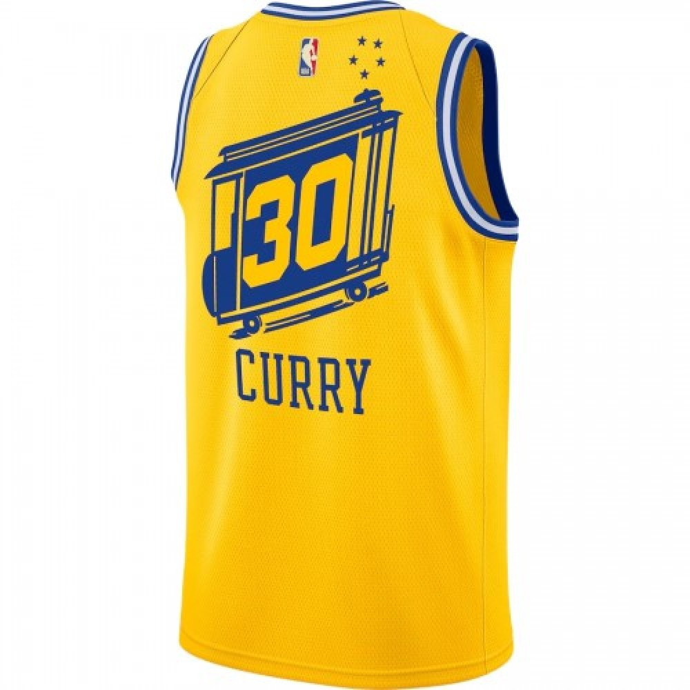 Men's Golden State Warriors Curry #30 Yellow Classics Finished Swingman Jersey -City - back view