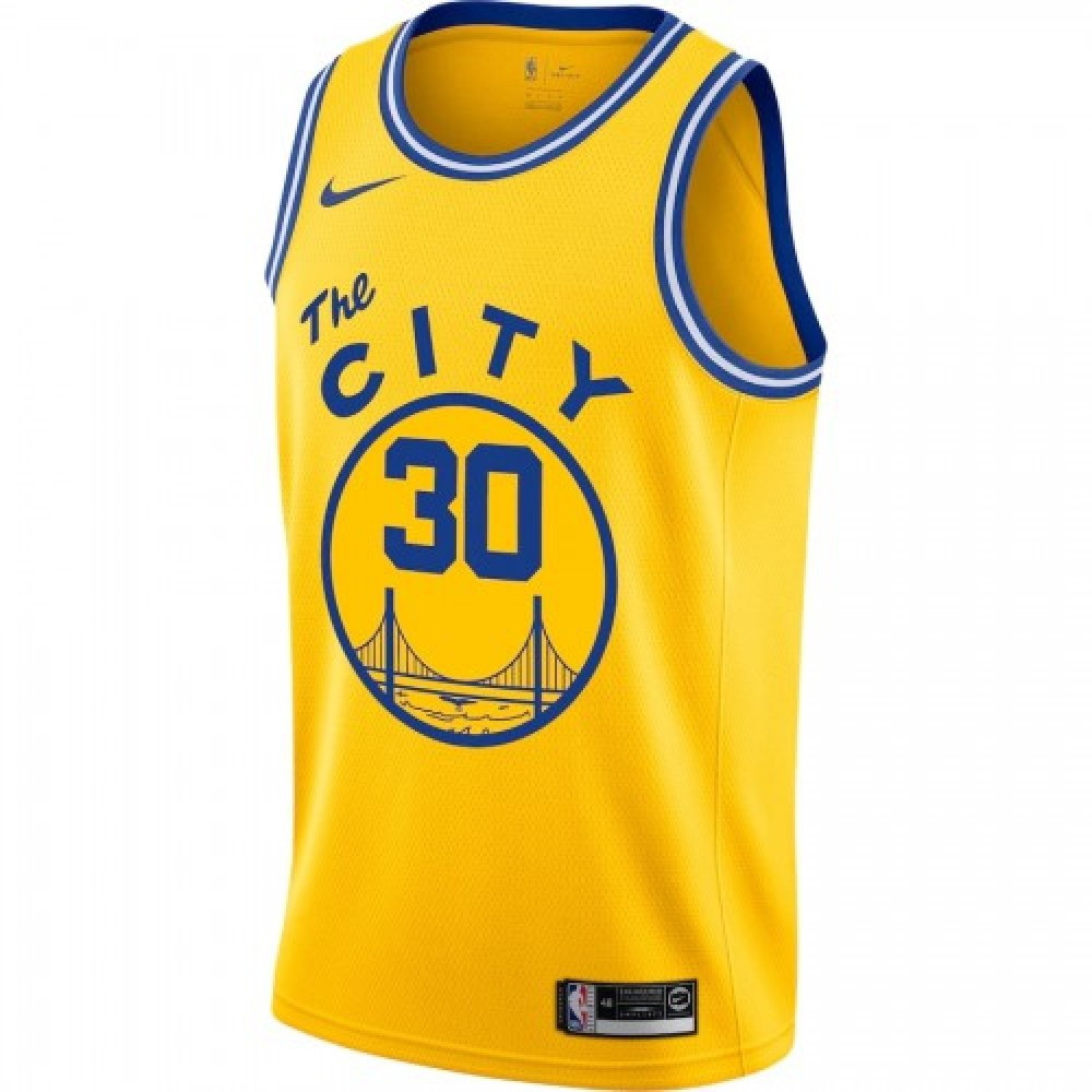 Men's Golden State Warriors Curry #30 Yellow Classics Finished Swingman Jersey - second front view
