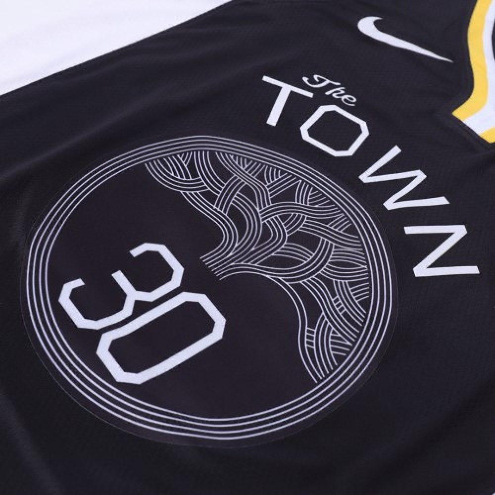 Men's Golden State Warriors Stephen Curry #30 Black Swingman Jersey Statement - close-up detail 1