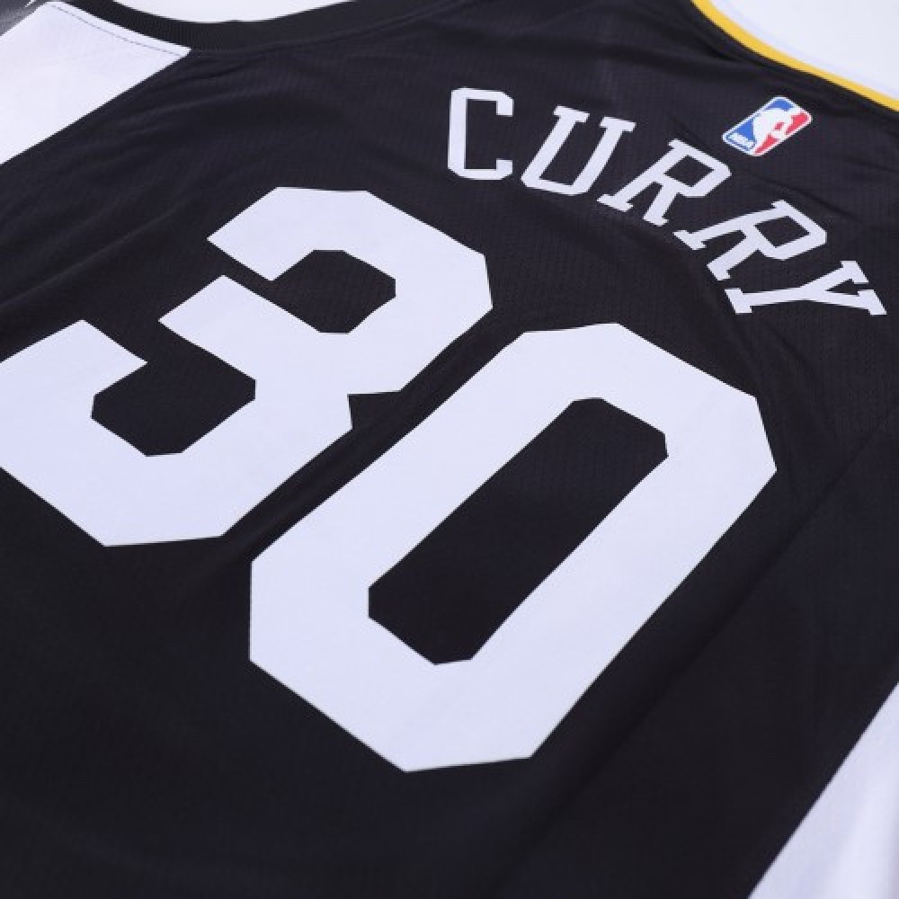 Men's Golden State Warriors Stephen Curry #30 Black Swingman Jersey Statement - close-up detail 2