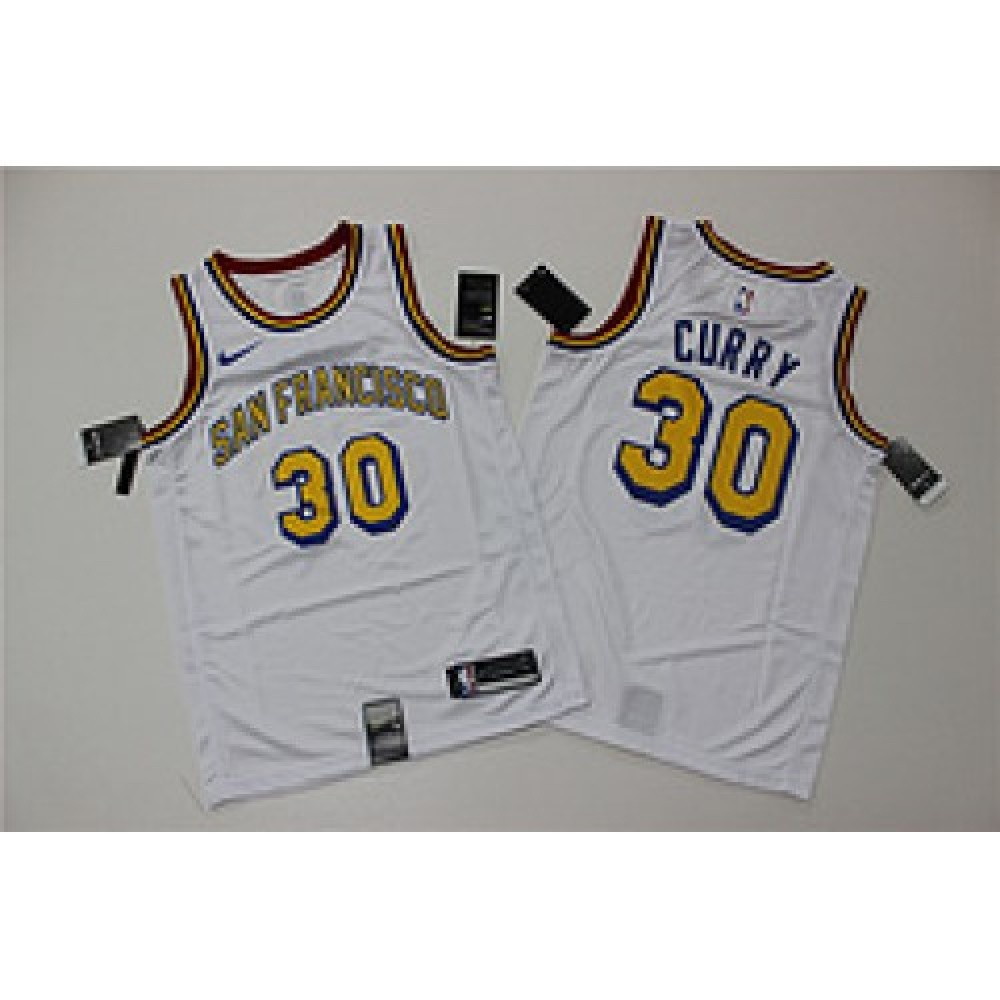 Men's Golden State Warriors Stephen Curry #30 White Classics Swingman Jersey - close-up detail 1