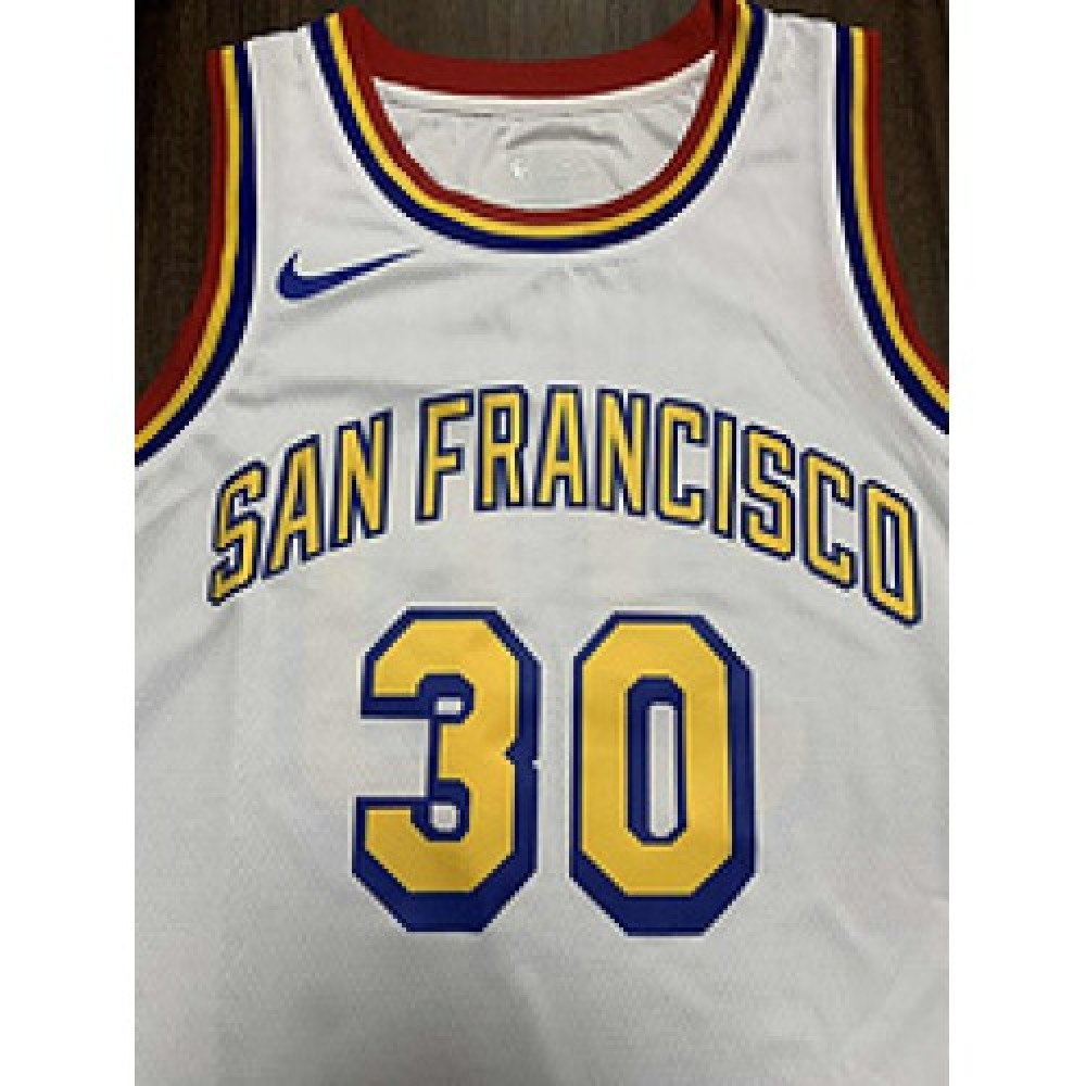 Men's Golden State Warriors Stephen Curry #30 White Classics Swingman Jersey - close-up detail 2