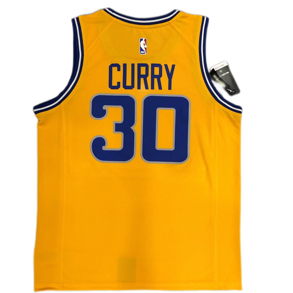 Men's Golden State Warriors Stephen Curry #30 Yellow Hardwood Classic Swingman Jersey - back view