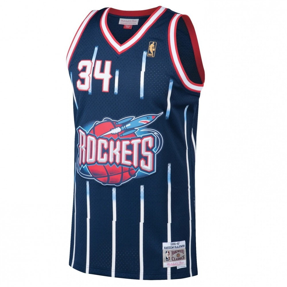 Men's Houston Rockets Hakeem Olajuwon Throwback Navy 1996-97 Hardwood Classics - second front view