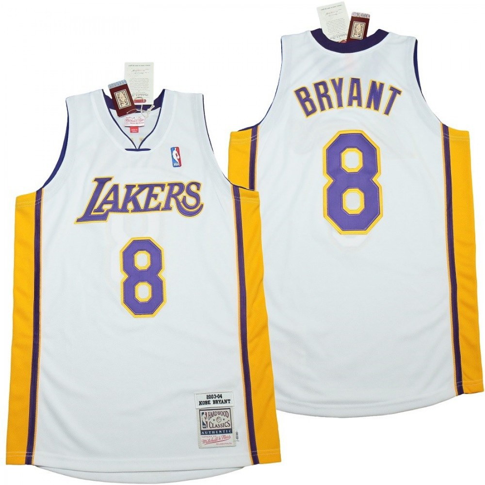 Men's Los Angeles Lakers Kobe Bryant #8 Throwback White 2003-04 Hardwood Classics Jersey - back view