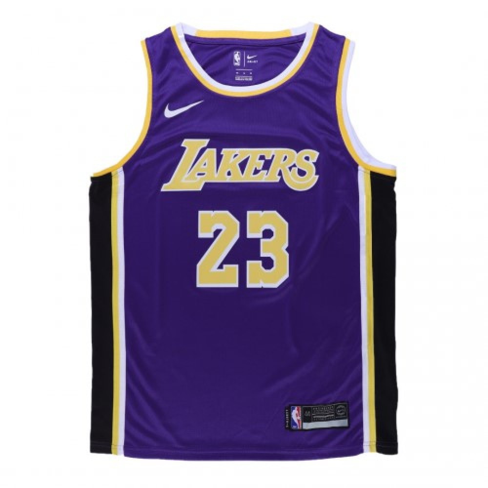 Men's Los Angeles Lakers LeBron James #23 Purple Swingman Jersey Statement - second front view