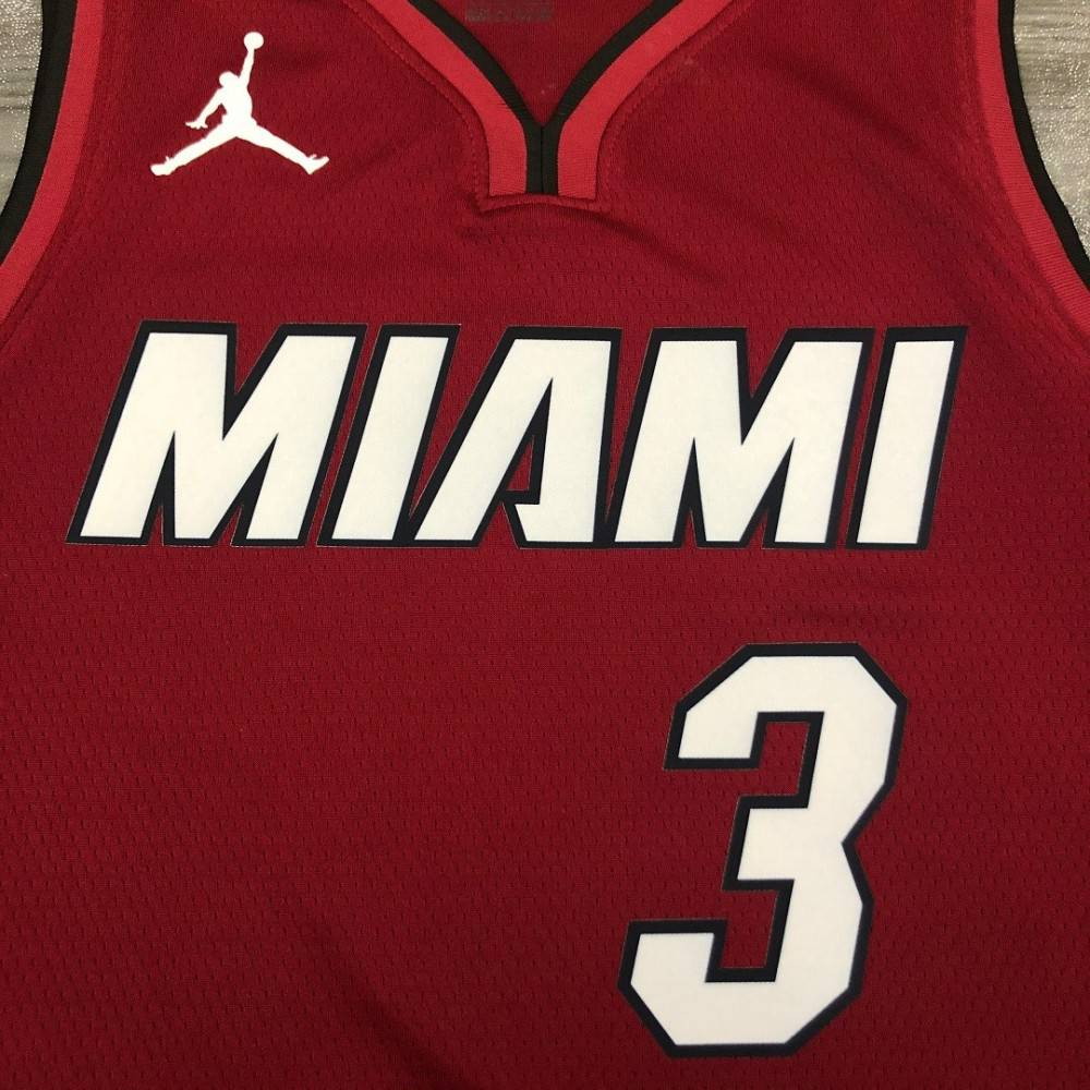 Men's Miami Heat Dwyane Wade #3 Red 20/21 Swingman Player Jersey Statement Edition - back view