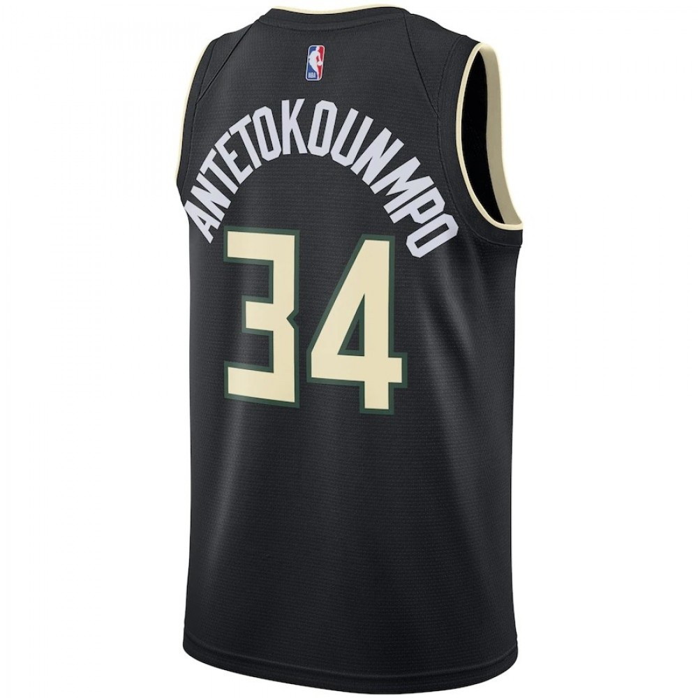 Men's Milwaukee Bucks Antetokounmpo #34 Black 20/21 Swingman Jersey Statement Edition - back view