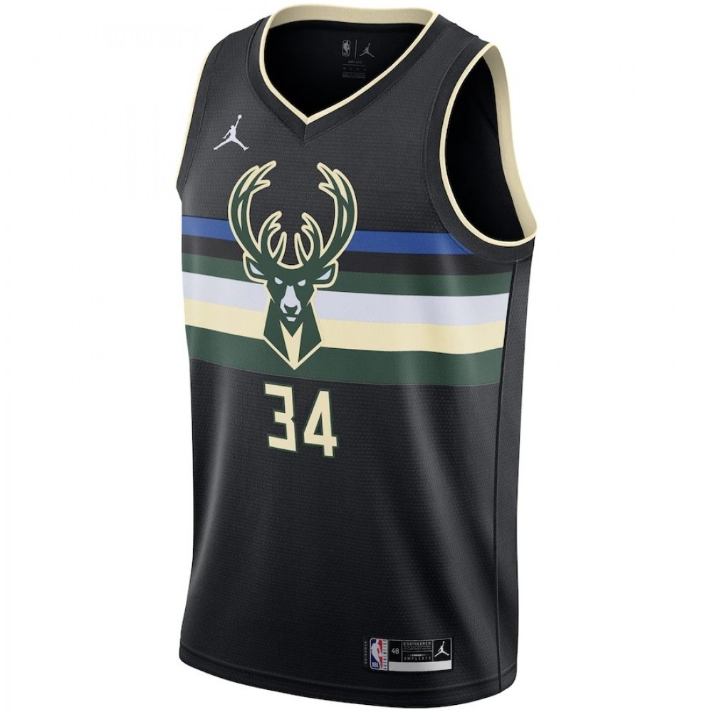 Men's Milwaukee Bucks Antetokounmpo #34 Black 20/21 Swingman Jersey Statement - second front view
