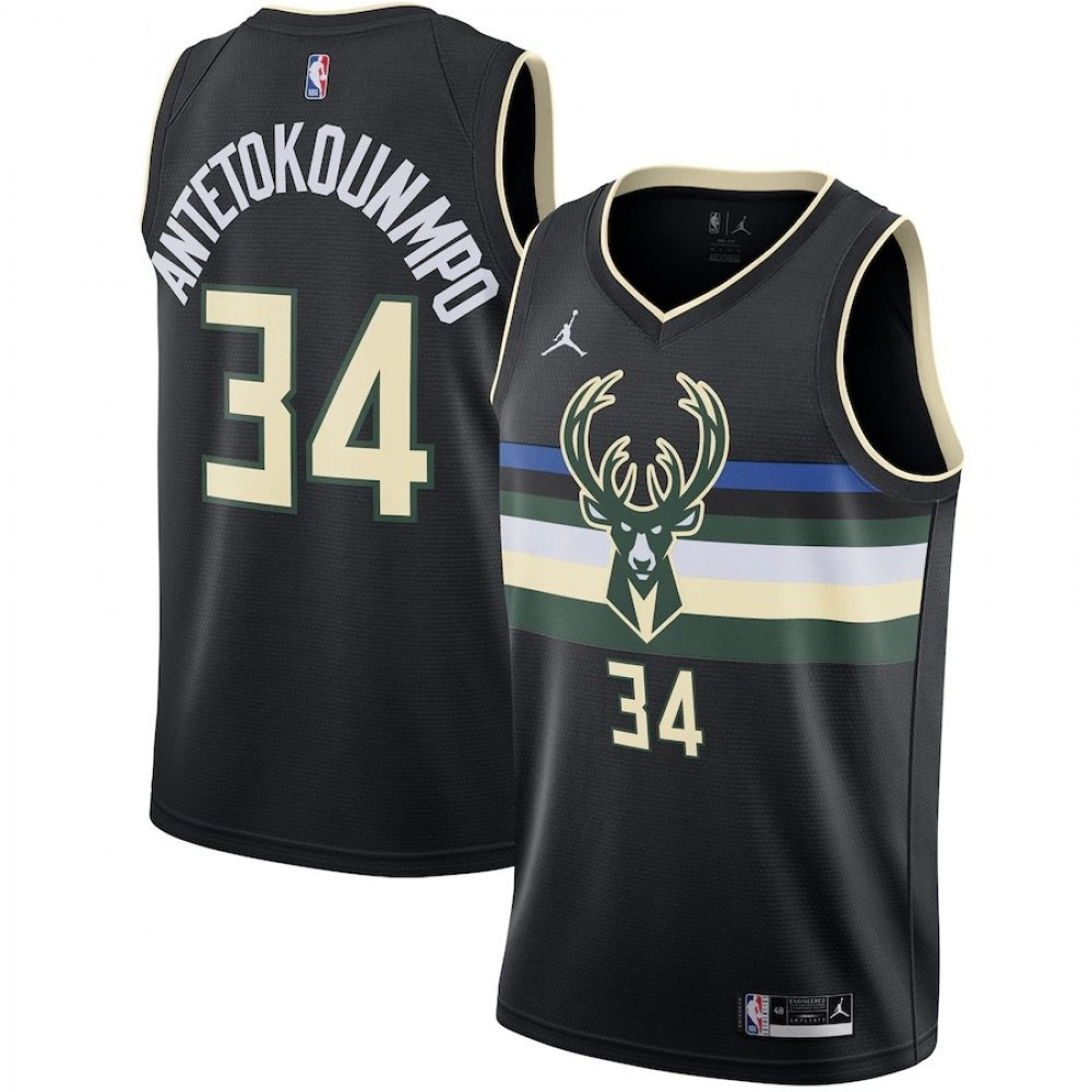 Men's Milwaukee Bucks Antetokounmpo #34 Black 20/21 Swingman Jersey Statement Edition - front view