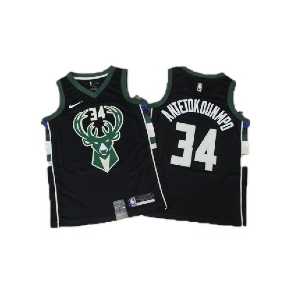 Men's Milwaukee Bucks Giannis Antetokounmpo #34 Black Swingman Jersey Statement - second front view