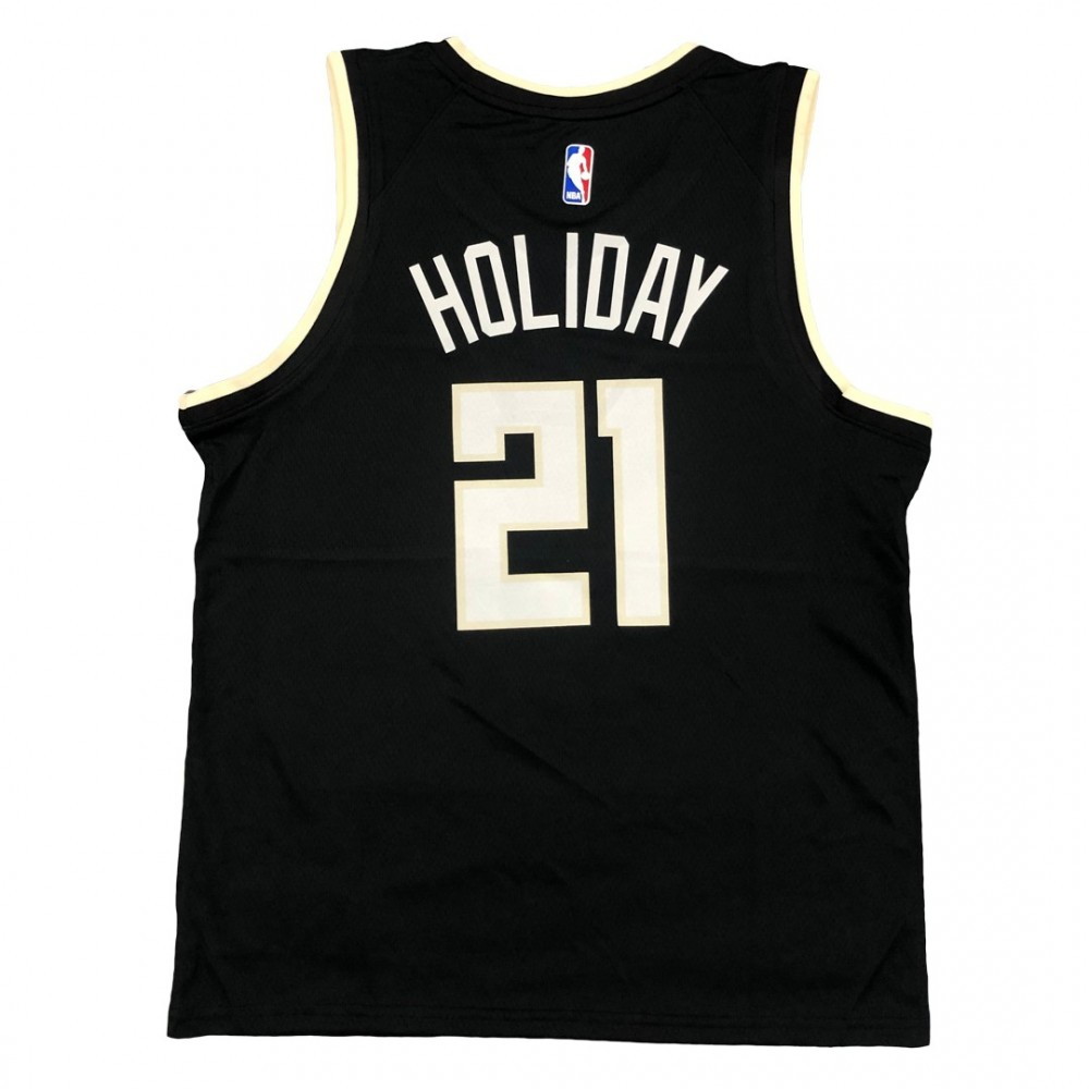 Men's Milwaukee Bucks Jrue Holiday #21 Black 2020/21 Swingman Jersey Statement Edition - back view