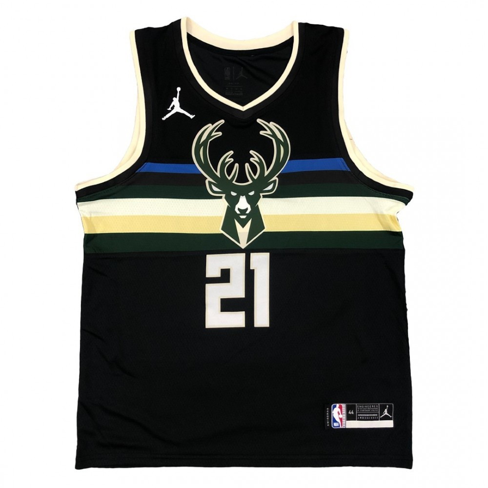 Men's Milwaukee Bucks Jrue Holiday #21 Black 2020/21 Swingman Jersey Statement - second front view