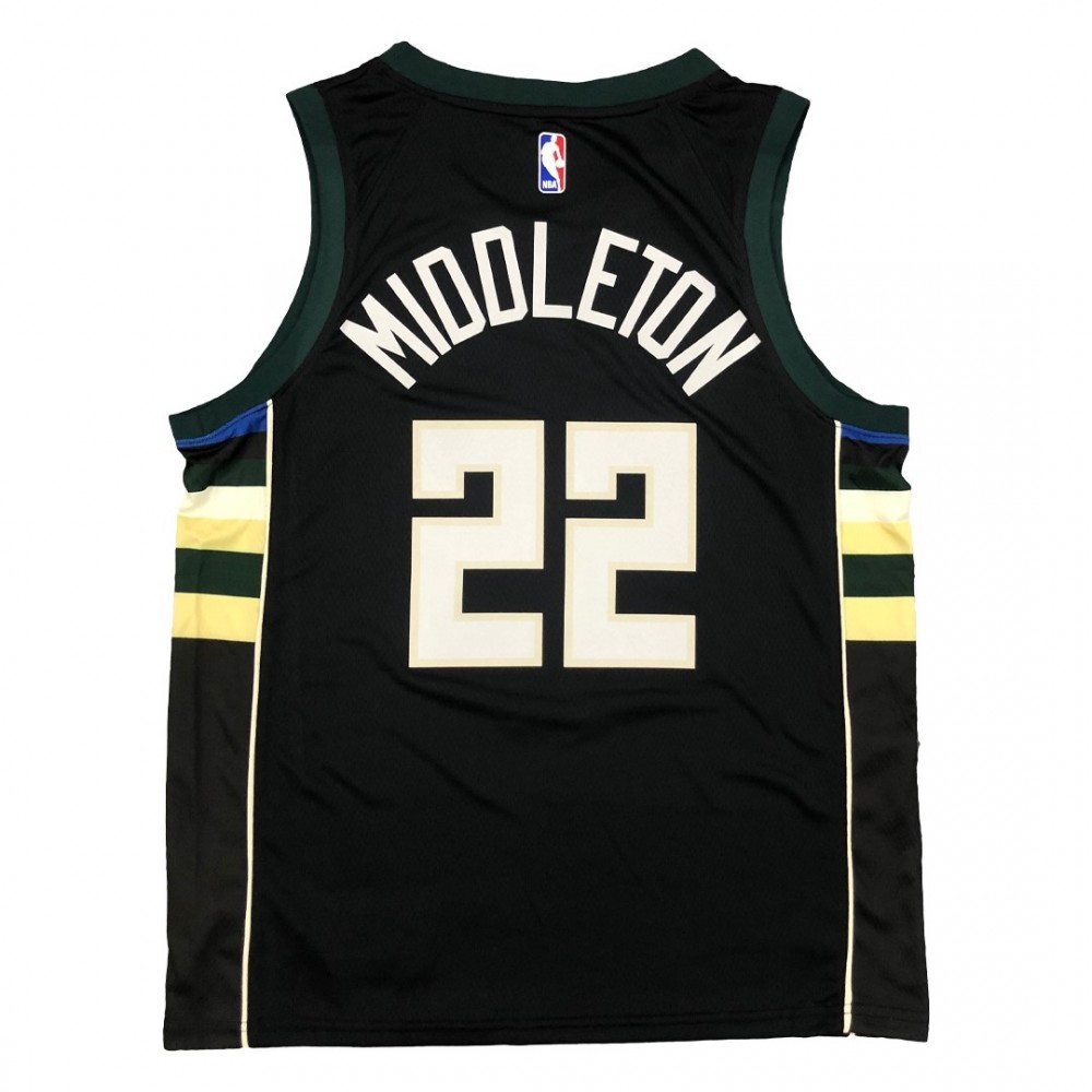 Men's Milwaukee Bucks Khris Middleton #22 Black Swingman Jersey Statement Edition - back view