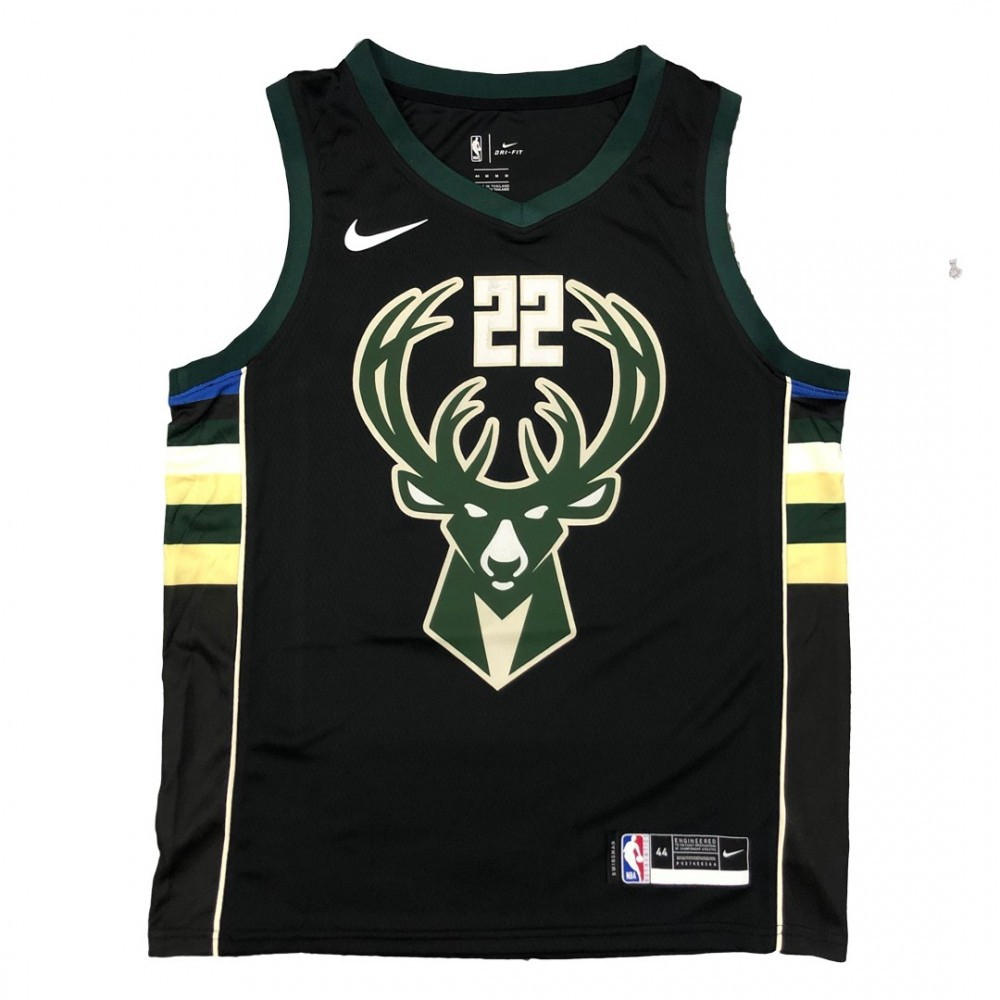 Men's Milwaukee Bucks Khris Middleton #22 Black Swingman Jersey Statement - second front view