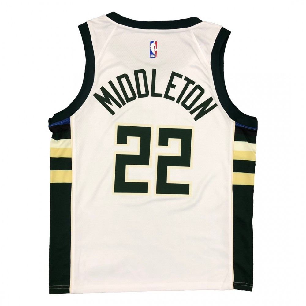 Men's Milwaukee Bucks Khris Middleton #22 White 2020/21 Swingman Jersey Association - back view