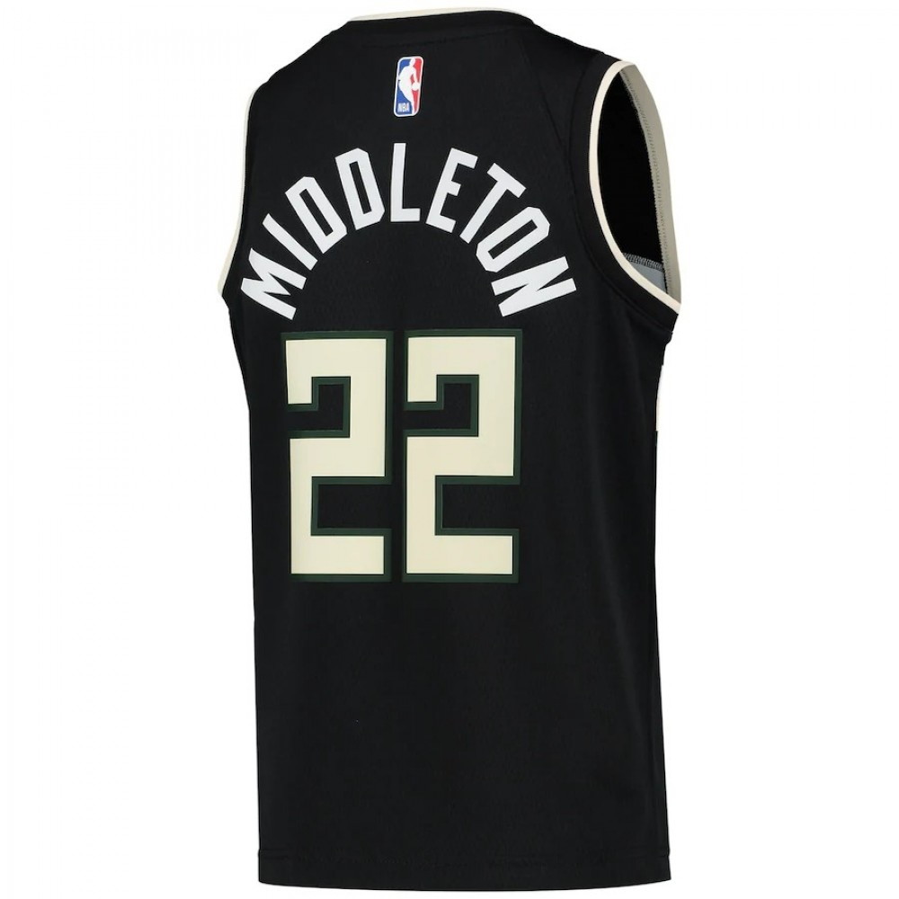 Men's Milwaukee Bucks Middleton #22 Black 20/21 Swingman Jersey Statement Edition - back view