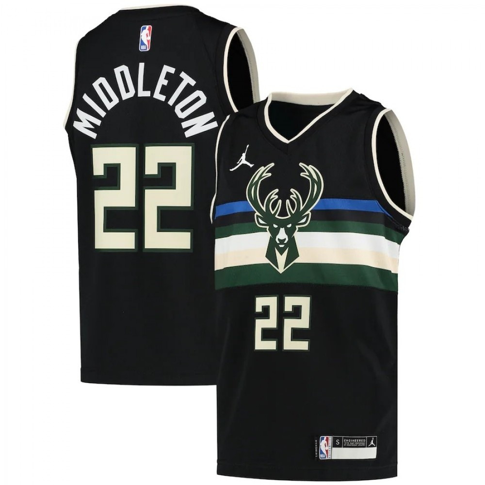Men's Milwaukee Bucks Middleton #22 Black 20/21 Swingman Jersey Statement Edition - front view