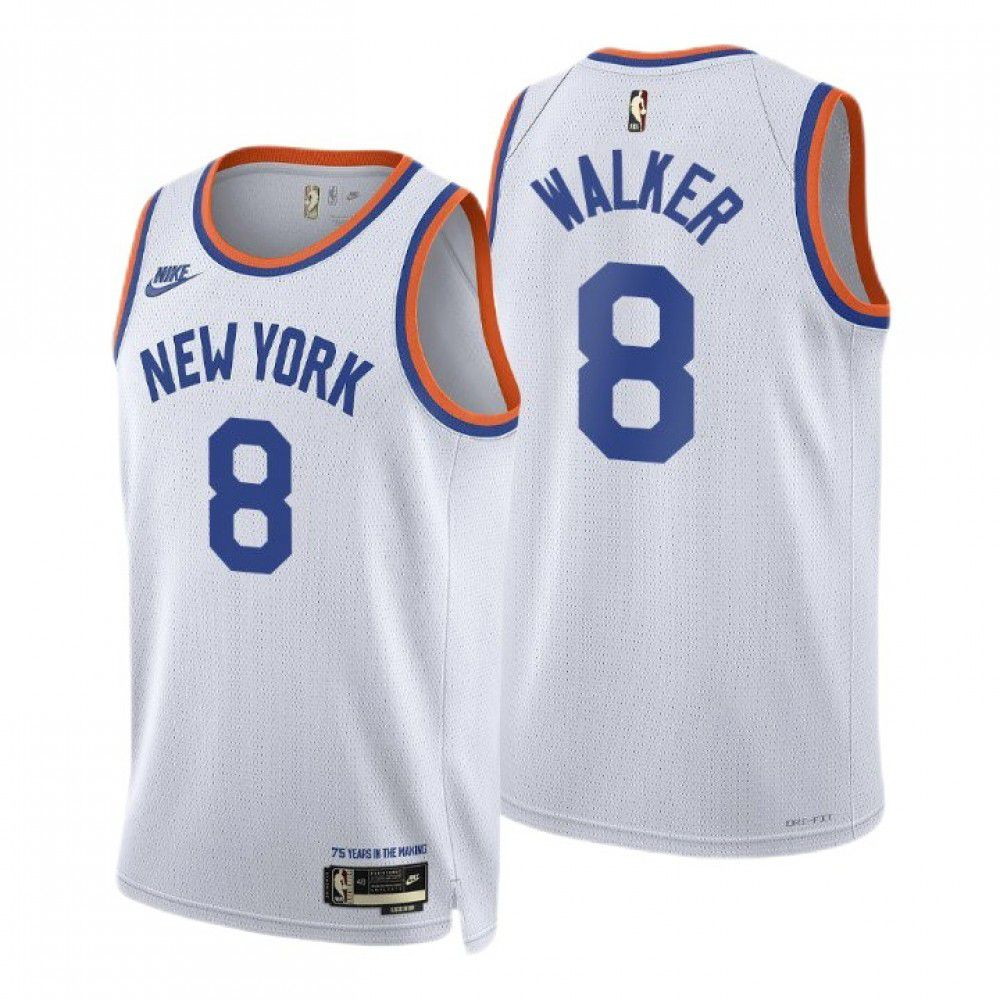 Men's New York Knicks Kemba Walker #8 White 2021/22 Swingman Jersey Classic Edition - front view