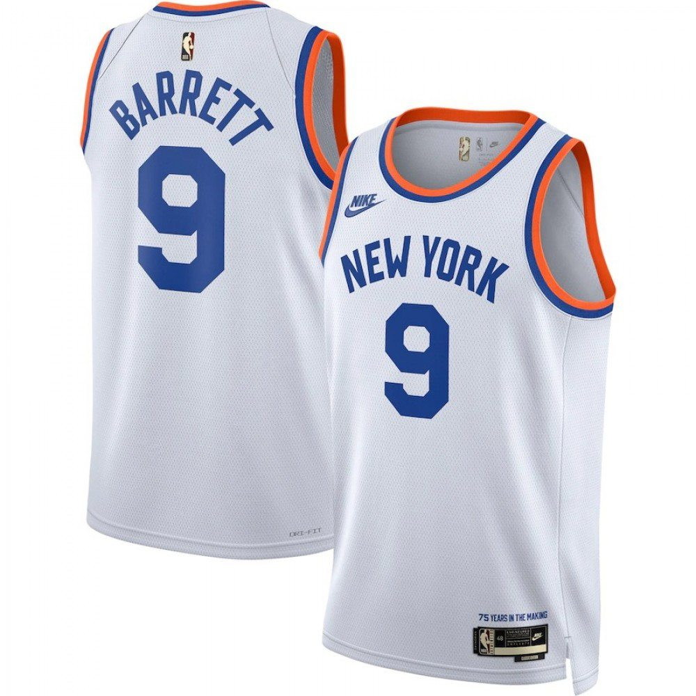 Men's New York Knicks RJ Barrett #9 White 2021/22 Swingman Jersey Classic Edition - front view