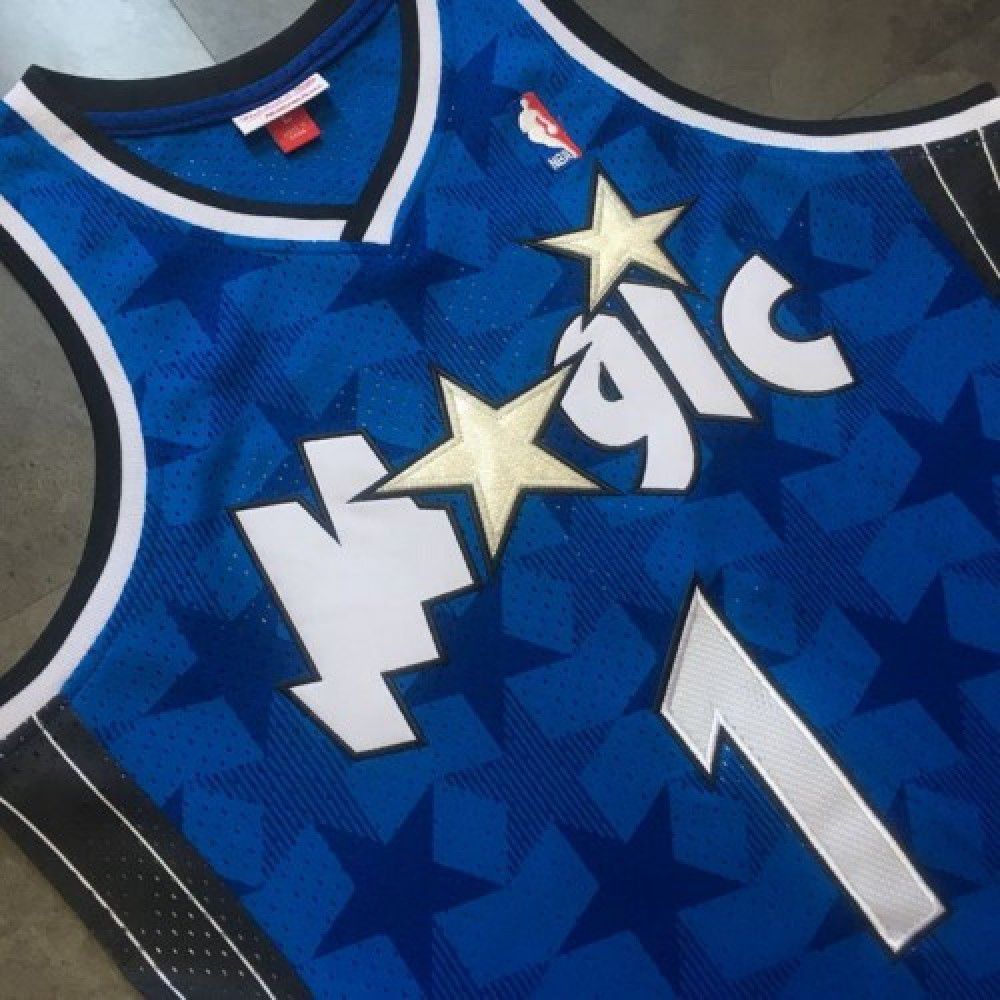 Men's Orlando Magic Tracy McGrady #1 Throwback Blue 00-01 Hardwood Classics - close-up detail 2