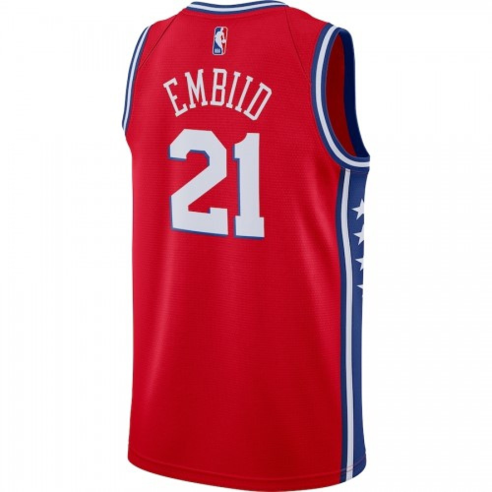 Men's Philadelphia 76ers Joel Embiid #21 Red 2021 Swingman Jersey Statement Edition - back view