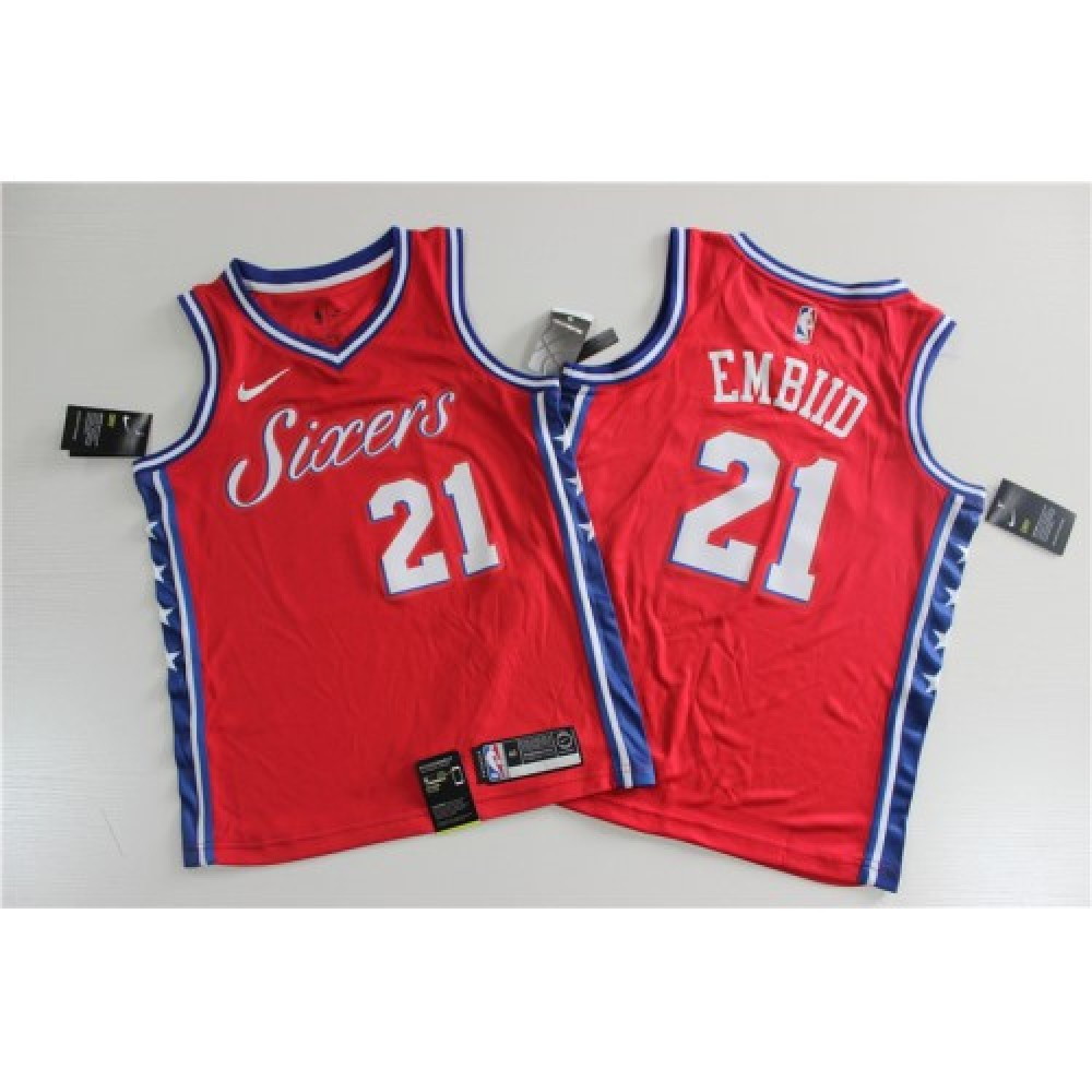Men's Philadelphia 76ers Joel Embiid #21 Red Swingman Jersey Statement Edition - second front view