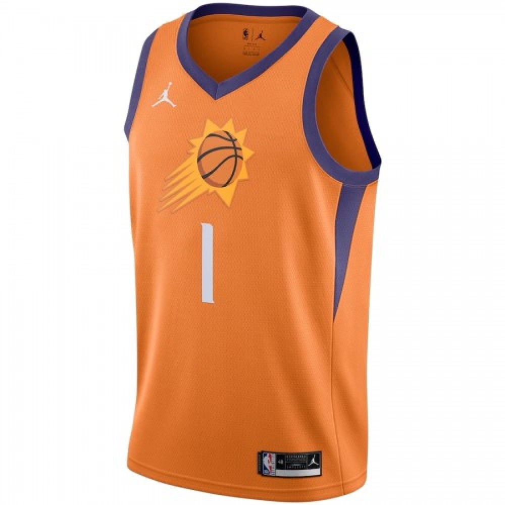 Men's Phoenix Suns Devin Booker #1 Orange 2020/21 Swingman Jersey Statement - second front view